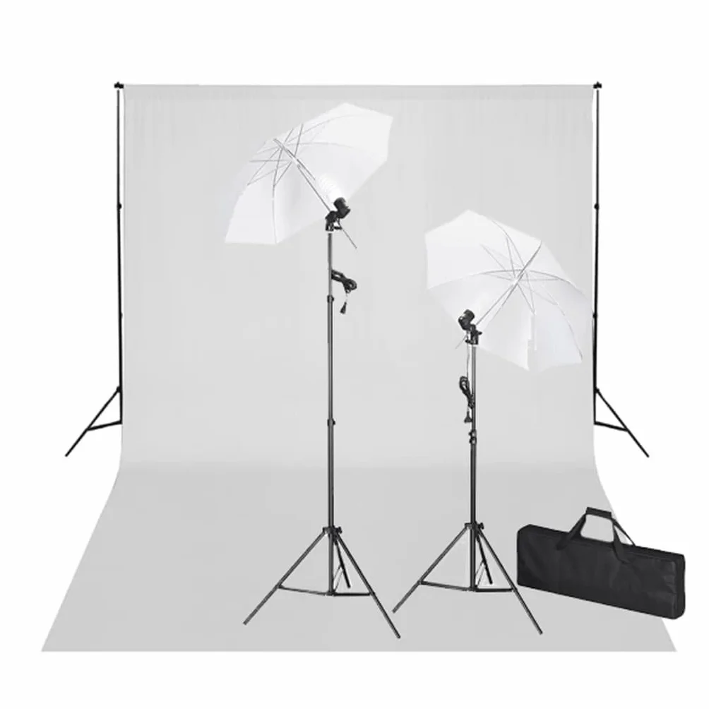 Zestaw do studia fotograficznego z białym tłem 600 × 300 cm, aluminiowy system tła, 2 lampy dzienne 24 W, 2 statywy, parasole, torba do przenoszenia, do fotografii, wideo, zdjęć produktu