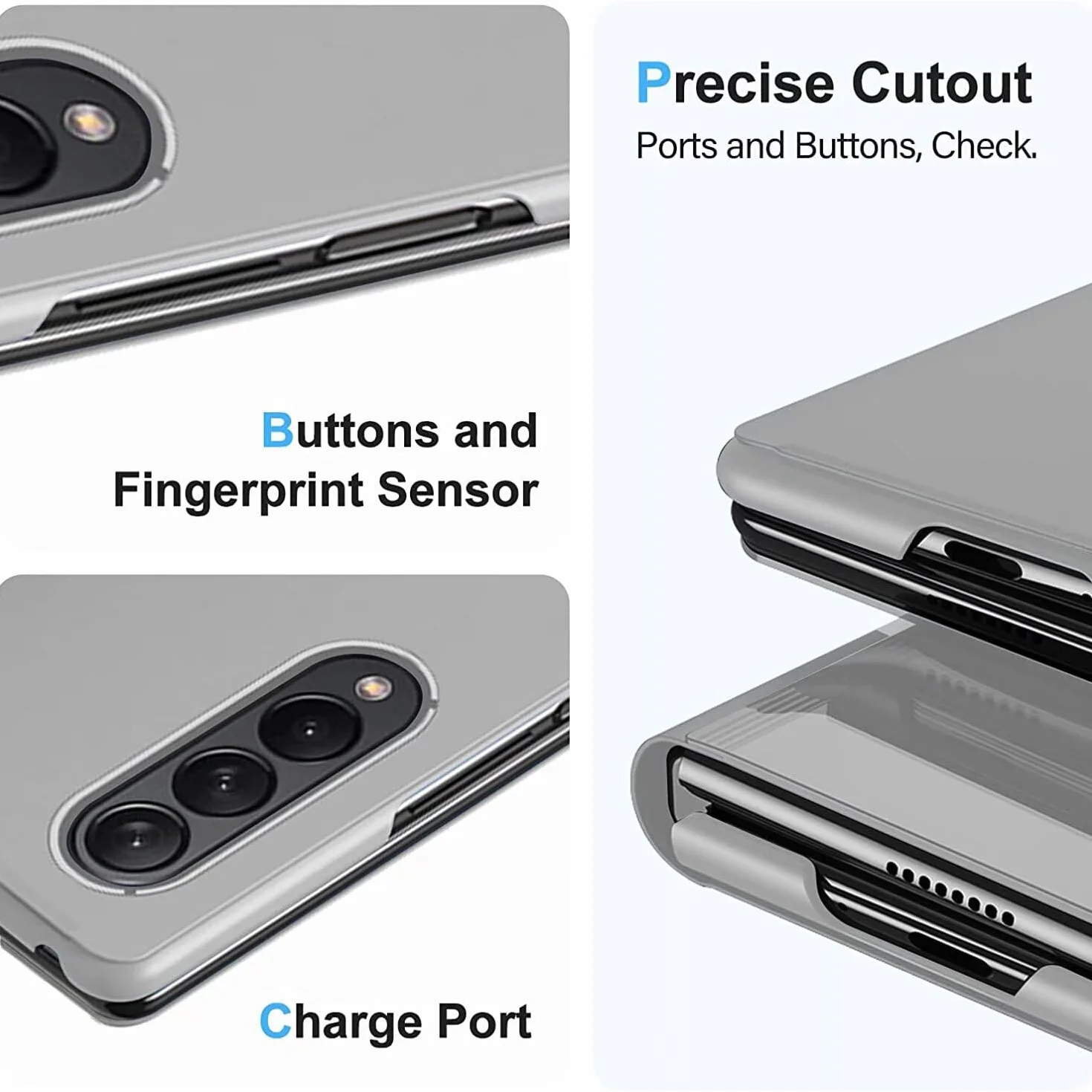 Etui do Samsung Galaxy Z Fold 7, etui z klapką z funkcją stojaka, PC/PU półprzezroczysty wygląd, odporne na wstrząsy etui ochronne na telefon Samsung Galaxy Z Fold 7, srebrne
