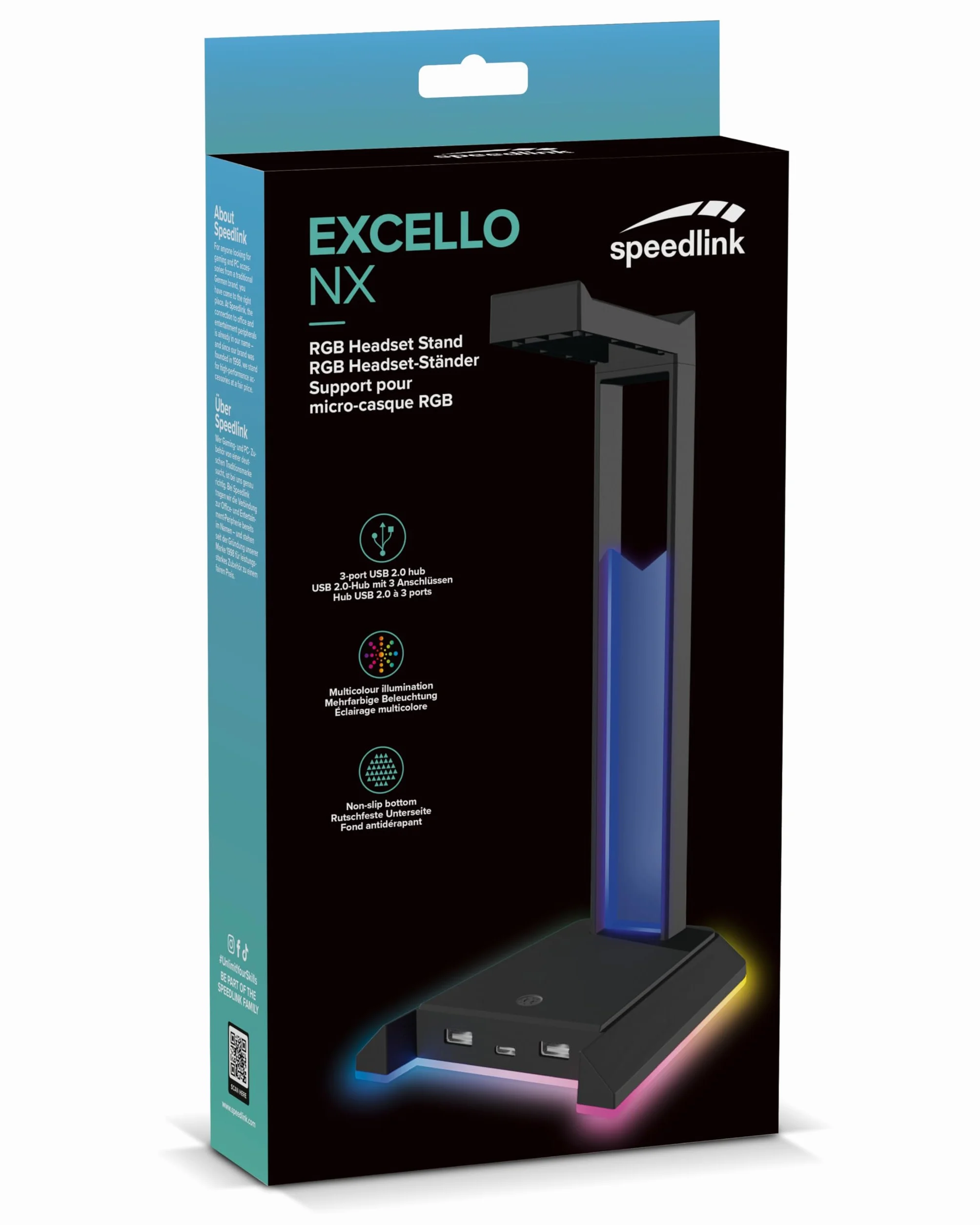 Speedlink EXCELLO NX Stojak na słuchawki RGB z 9 trybami LED, USB Hub 2.0 3 porty USB, czarny