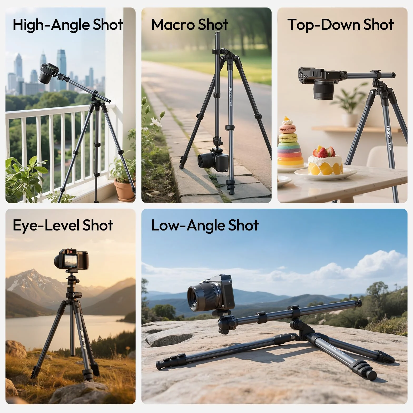 ULANZI TT59 Poziomy statyw fotograficzny, składany profesjonalny statyw do aparatu 175 cm z panoramiczną głowicą kulową Uka Quick Release do aparatu bezlusterkowego/DSLR/telefonu/kamery i wszystkich