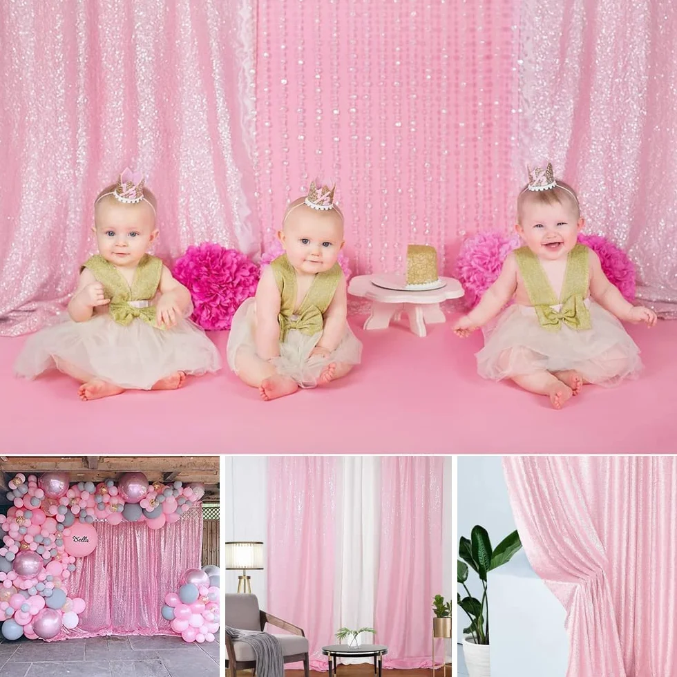 Różowe cekinowe tło zasłony 4 panele 62 x 20 cm brokatowe różowe zasłony tło fotograficzne przyjęcie ślub baby shower zasłona błyszczące tło fotograficzne