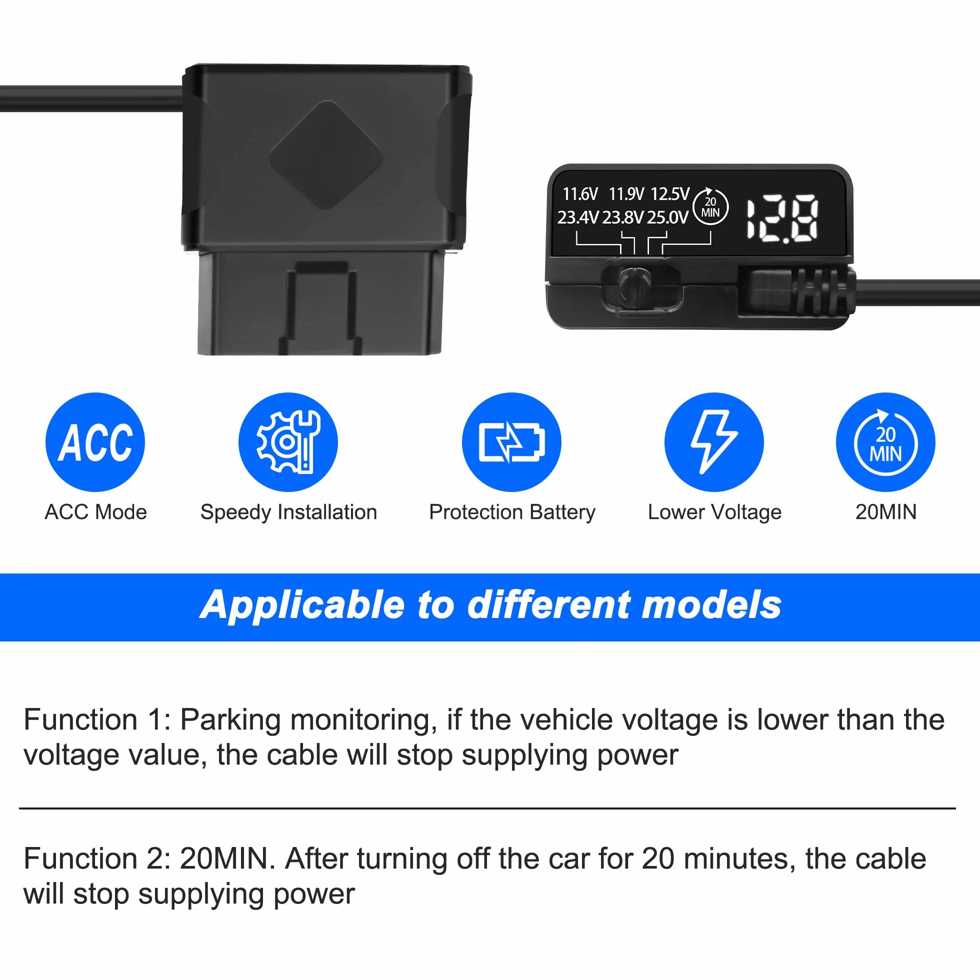 Kabel sieciowy OBD do kamery samochodowej micro USB 90 stopni 12V-24V do 5V Dash Cam Hardwire Kit z LED i ochroną niskiego napięcia
