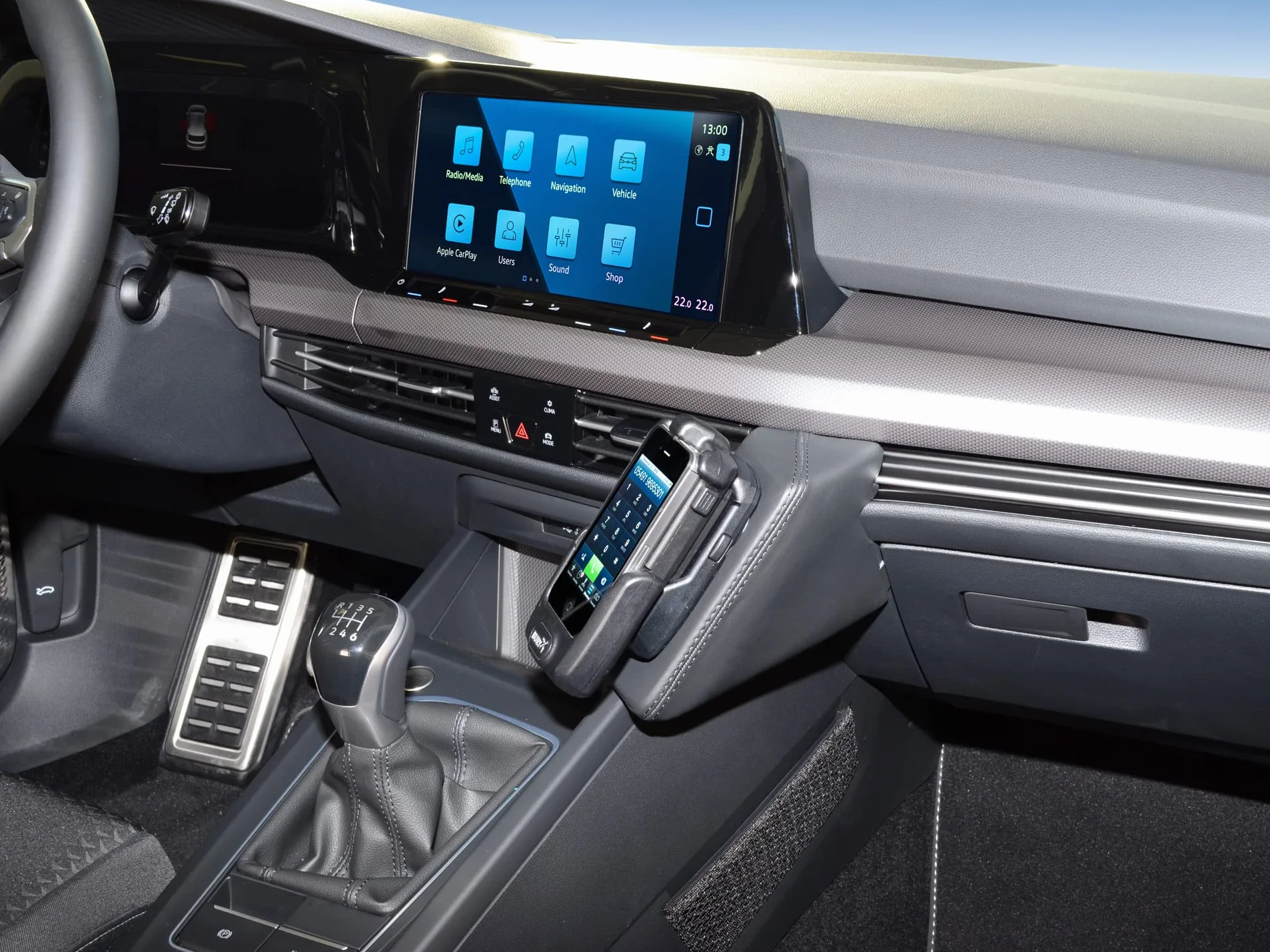 KUDA 4015 uchwyt na telefon VW Golf 8 od 2020 sztuczna skóra czarny