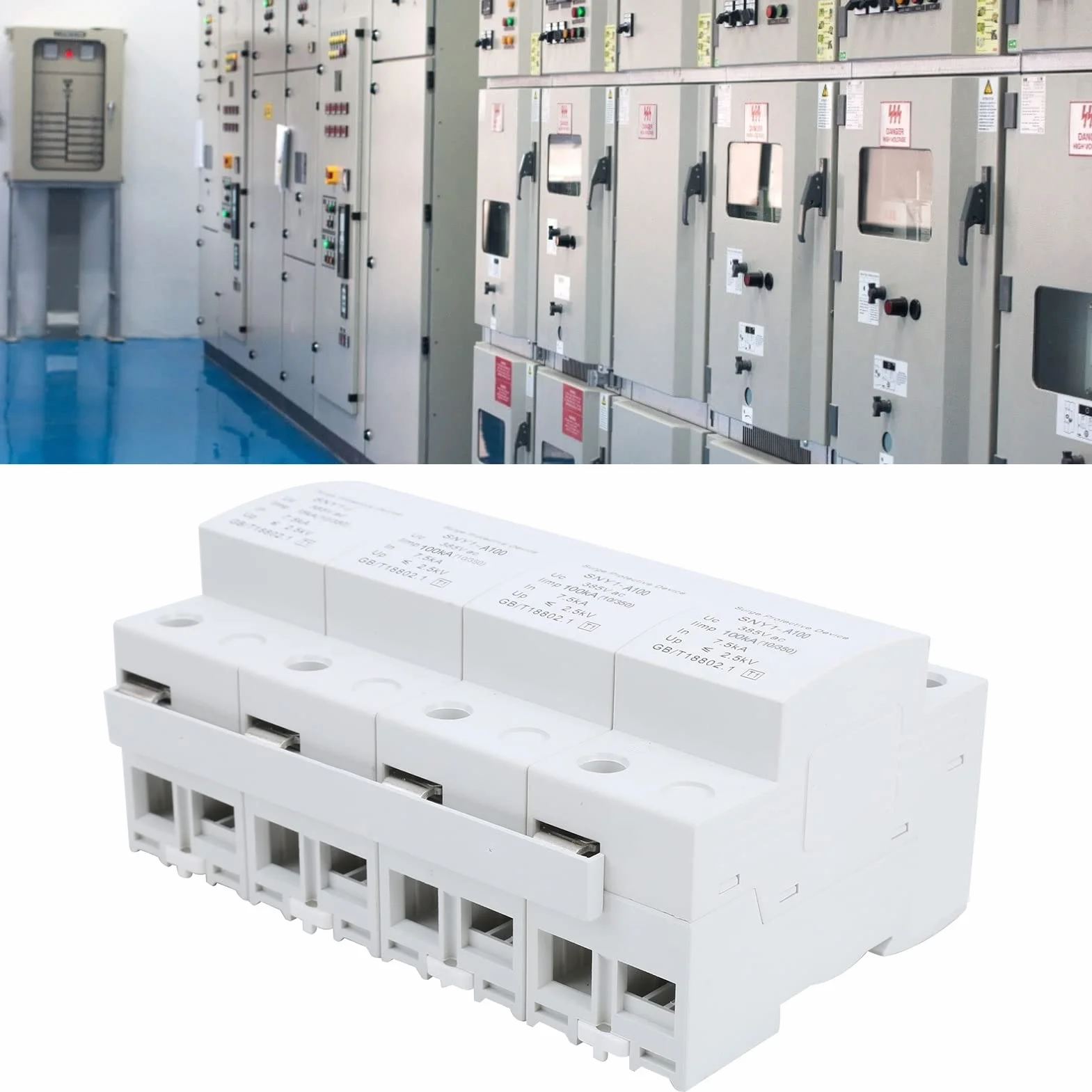 Ochronnik Przeciwprzepięciowy 4P PBT Plug In Urządzenie Przeciwprzepięciowe 385VAC 50KA Zamiennik Wyłącznika Automatycznego na szynę DIN do Szafy Rozdzielczej Mocy Systemy Fotowoltaiczne w