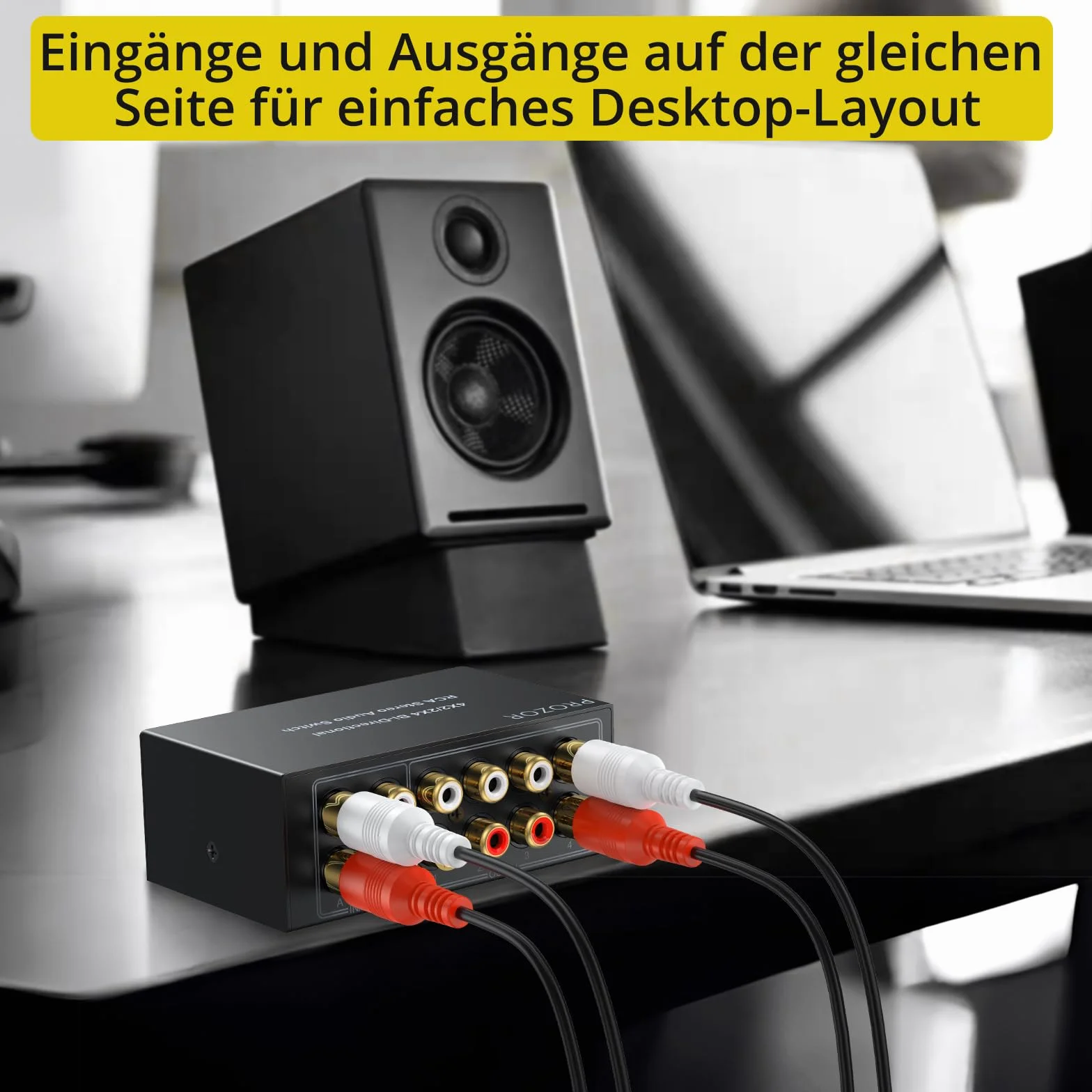 PROZOR 4 x 2/2 x 4 dwukierunkowy przełącznik audio - bez zasilania i wyłączania - metalowa obudowa ze złotymi złączami do systemu audio