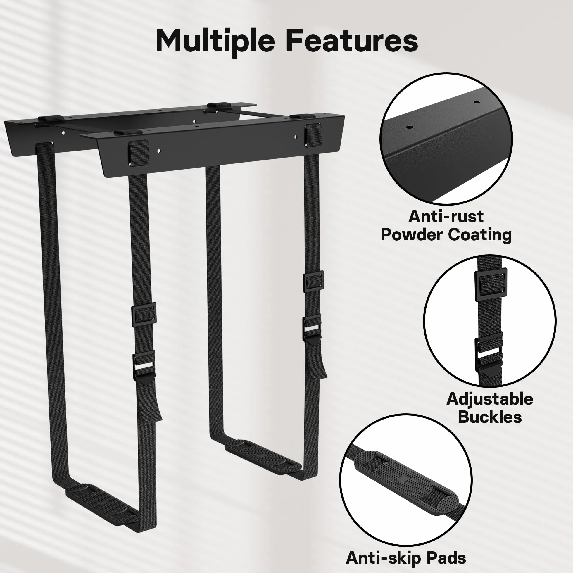 BONTEC Regulowany Montaż PC pod Biurkiem, Uchwyt Komputerowy na CPU, Antykorozyjny Stalowy Stelaż z Regulowanymi Paskami 178 cm, Nośność do 20 kg, Oszczędność Miejsca i Lepsza Wentylacja