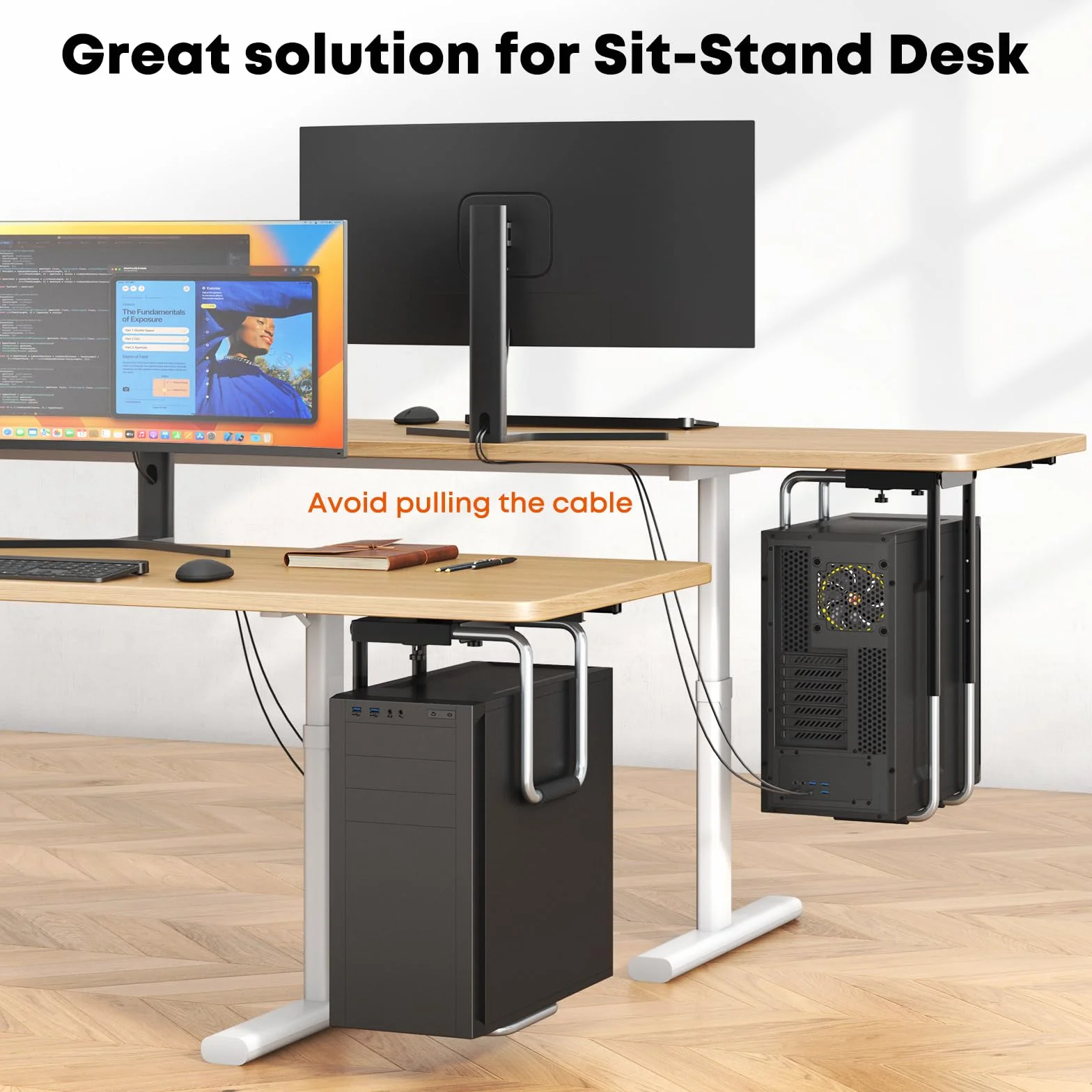 Stojak PC CPU Pod Regulowany Stół Pod Biurkiem z prowadnicą Slider Pod Biurkiem, Obrót o 360° Stojak Wieża Pc Pod Stół Z Podkładką Ochronną, Maksymalna Pojemność 30 kg