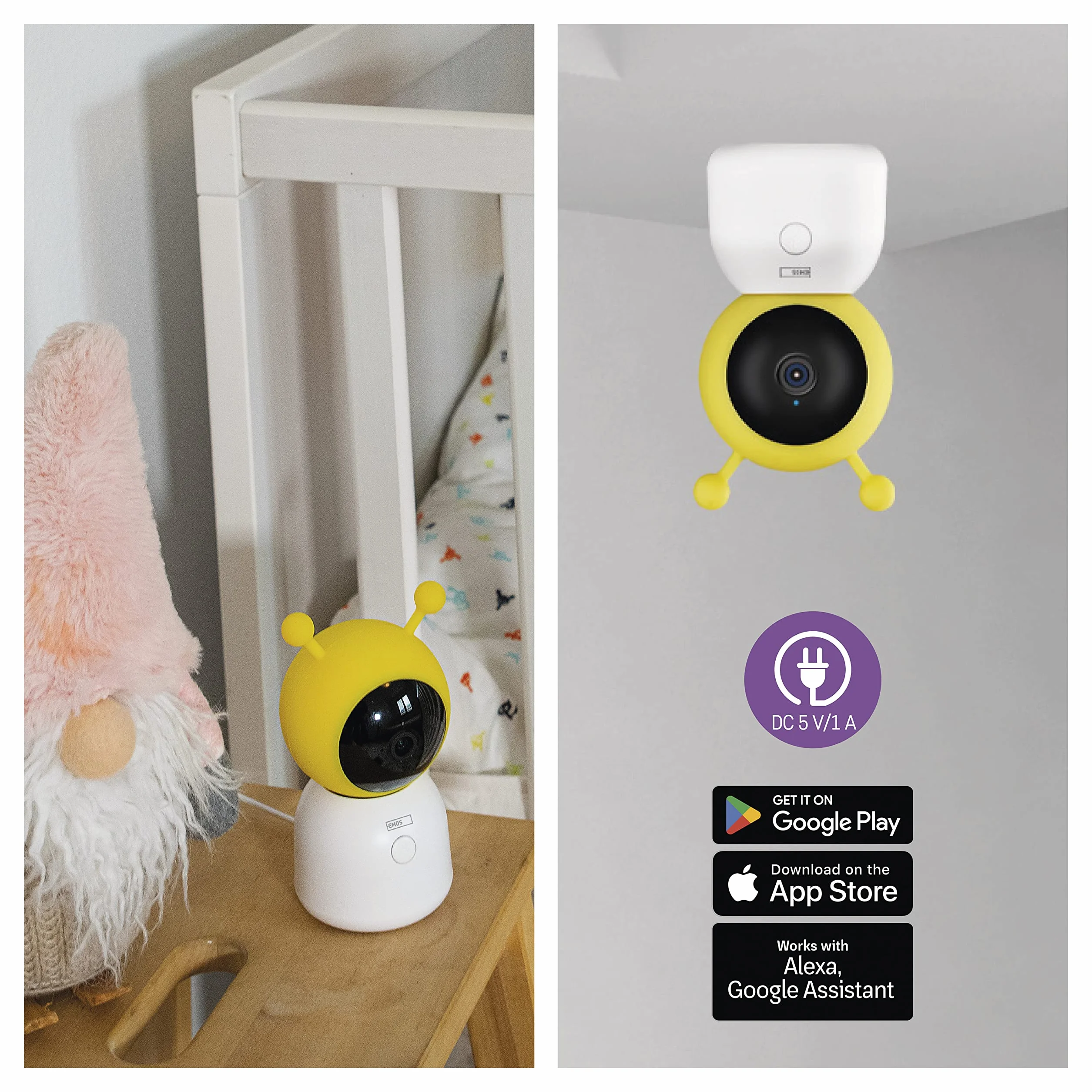 EMOS GoSmart elektroniczna niania IP-500 Guard z 5-calowym monitorem LCD i akumulatorem 3000 mAh, WiFi i aplikacją, obrotowa, regulacja ostrości, 2-drożne audio, widoczność w nocy na podczerwień,