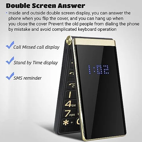 2,8-calowy Odblokowany Telefon Komórkowy z klapką dla Seniorów, łatwy w Użyciu Klasyczny Telefon Komórkowy z klapką 2G z Przyciskiem SOS, latarką LED, dużą czcionką i dużą