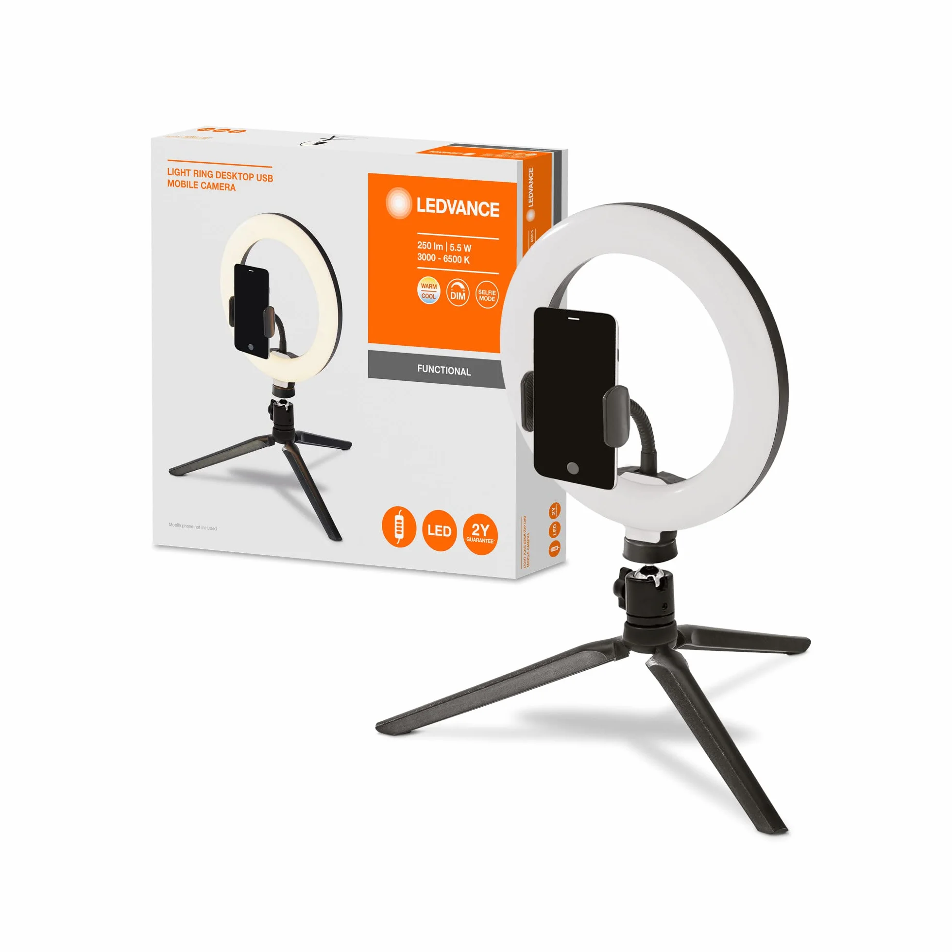 LEDVANCE Lampa pierścieniowa LED 190mm USB 72 diody ściemniana 3000-5800K 10W 400-500lm