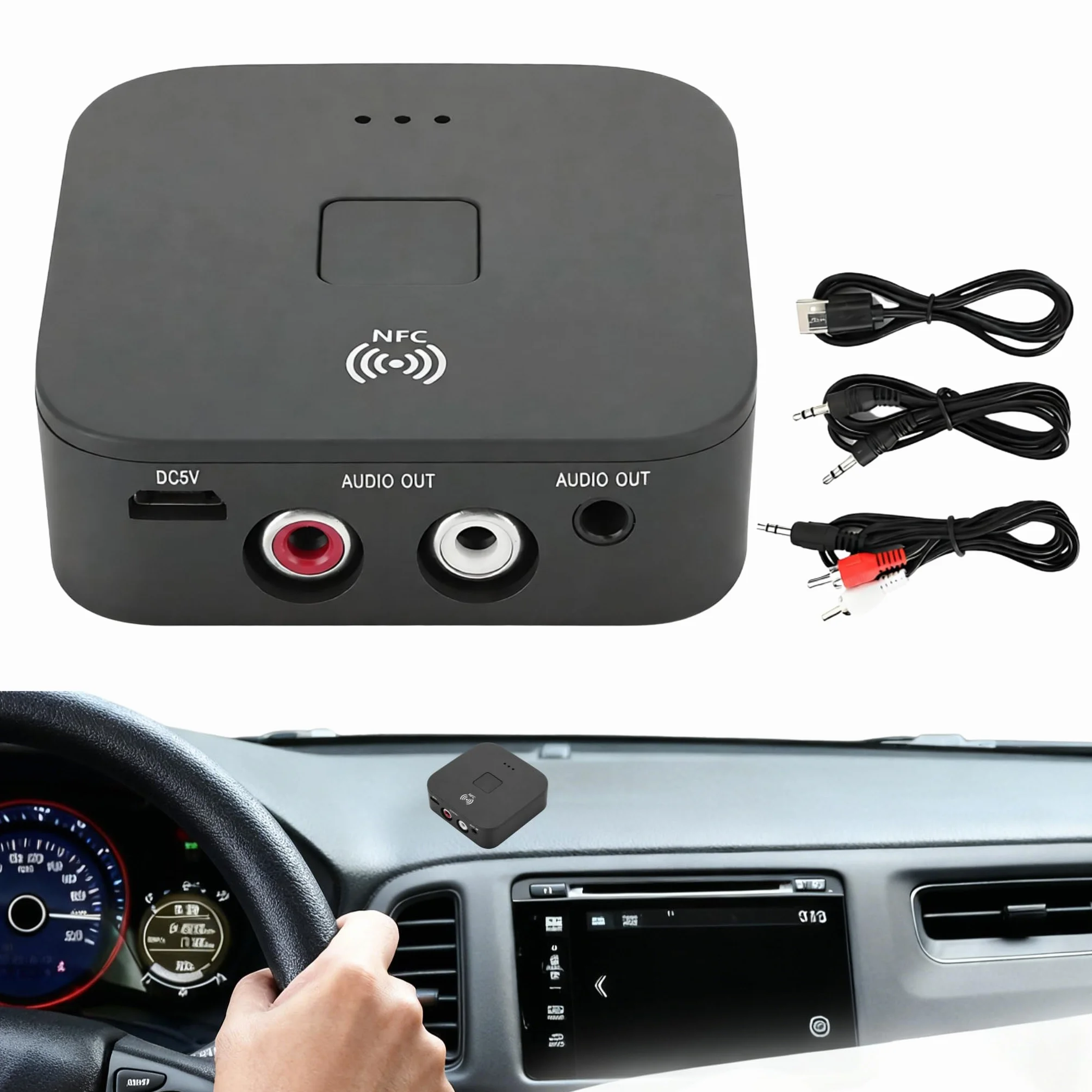 Odbiornik audio Bluetooth 5.0 z NFC, HiFi Bluetooth, jack 3,5 mm i RCA, kabel USB, odbiornik audio do telewizora, samochodu, głośników i urządzeń stereo