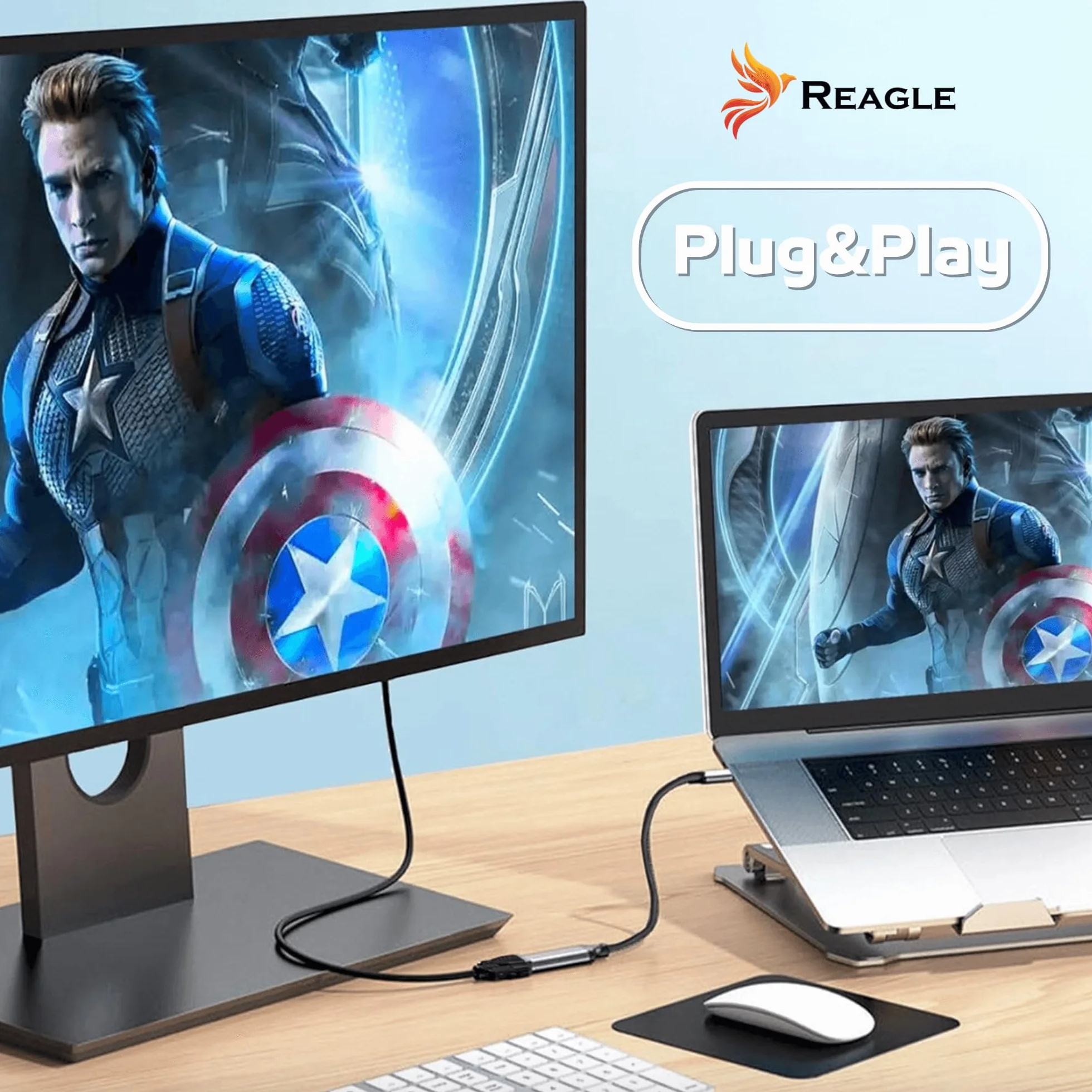 Reagle Adapter USB-C na VGA Full HD 1080p 60Hz USB Type-C 3.2 konwerter aluminiowa obudowa
