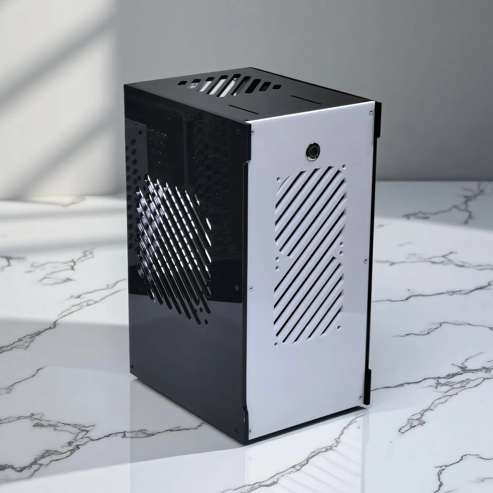 Denash Mała Obudowa Komputera PC, Obudowa Mini Komputera ITX z wentylacją 360 Stopni, Przezroczysty Panel Akrylowy, Obsługuje Zasilacz SFX, do Konfiguracji Gier w Domowej Rozrywce