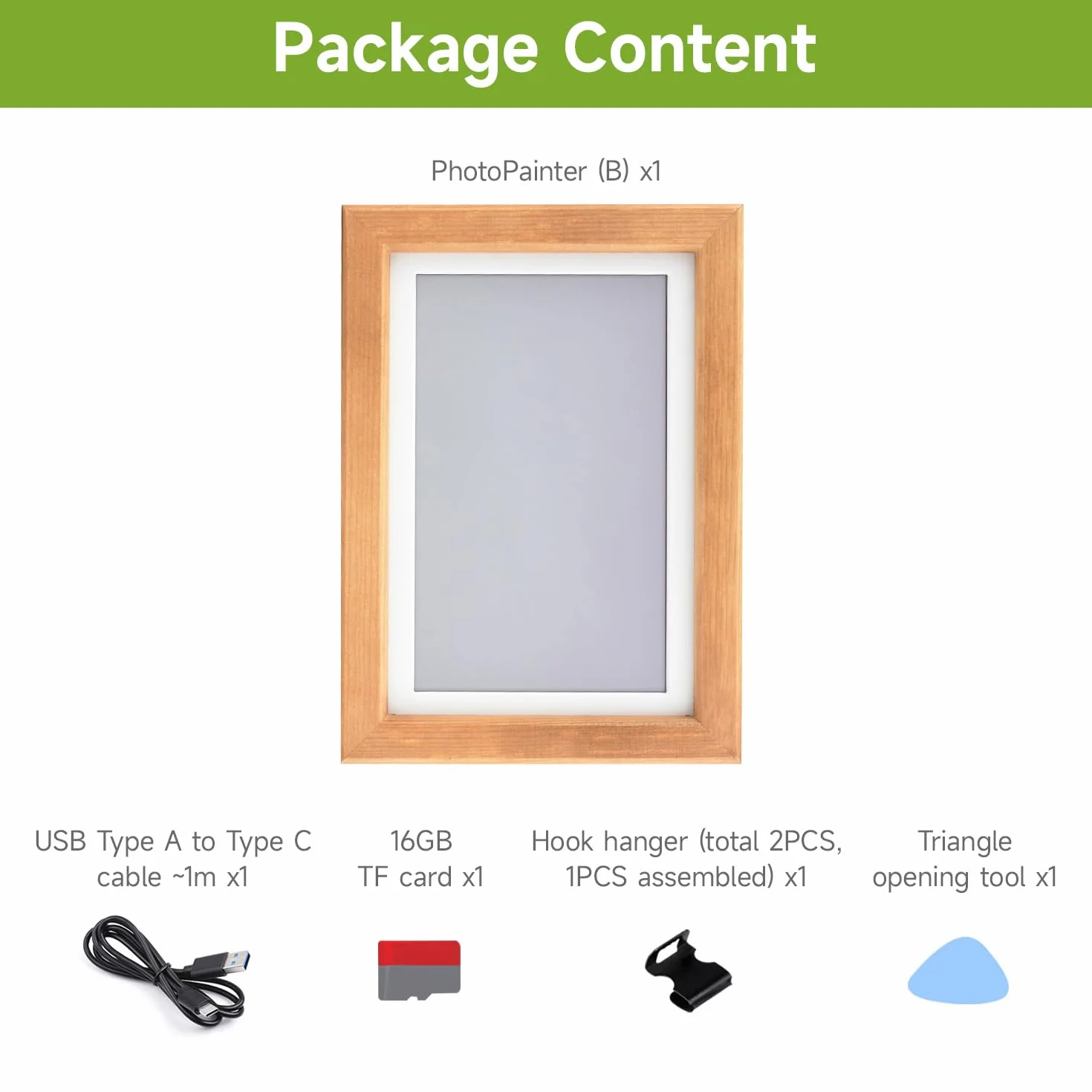 Waveshare 7.3inch E6 Full Color E-Paper With Solid Wood Photo Frame, Ultra-Long Standby, 800 x 480 Resolution(batt NOT Included)