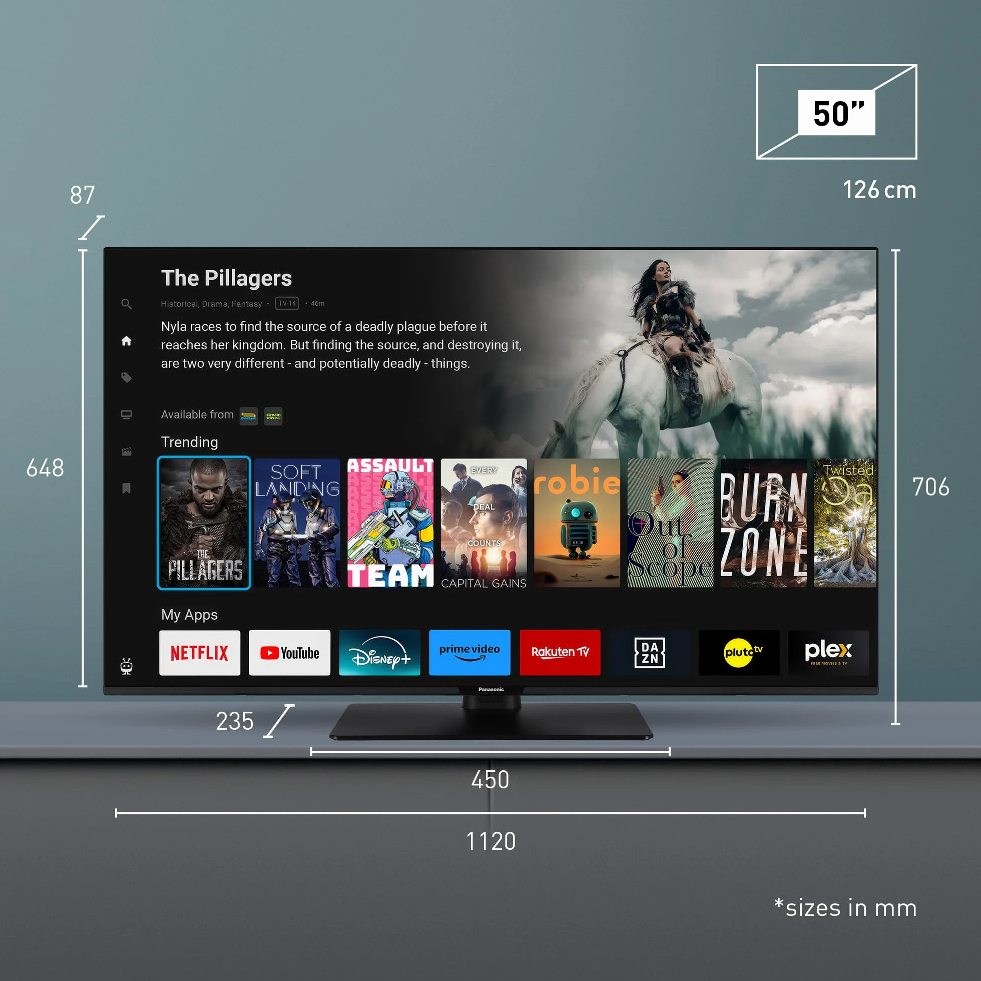 Panasonic TB-50W61AEZC, seria W61 50 cali, 4K Ultra HD Smart TV LED, TiVo, Dolby Vision i Atmos, tryb gier Plus, Alexa i Google Voice Control, Czarny