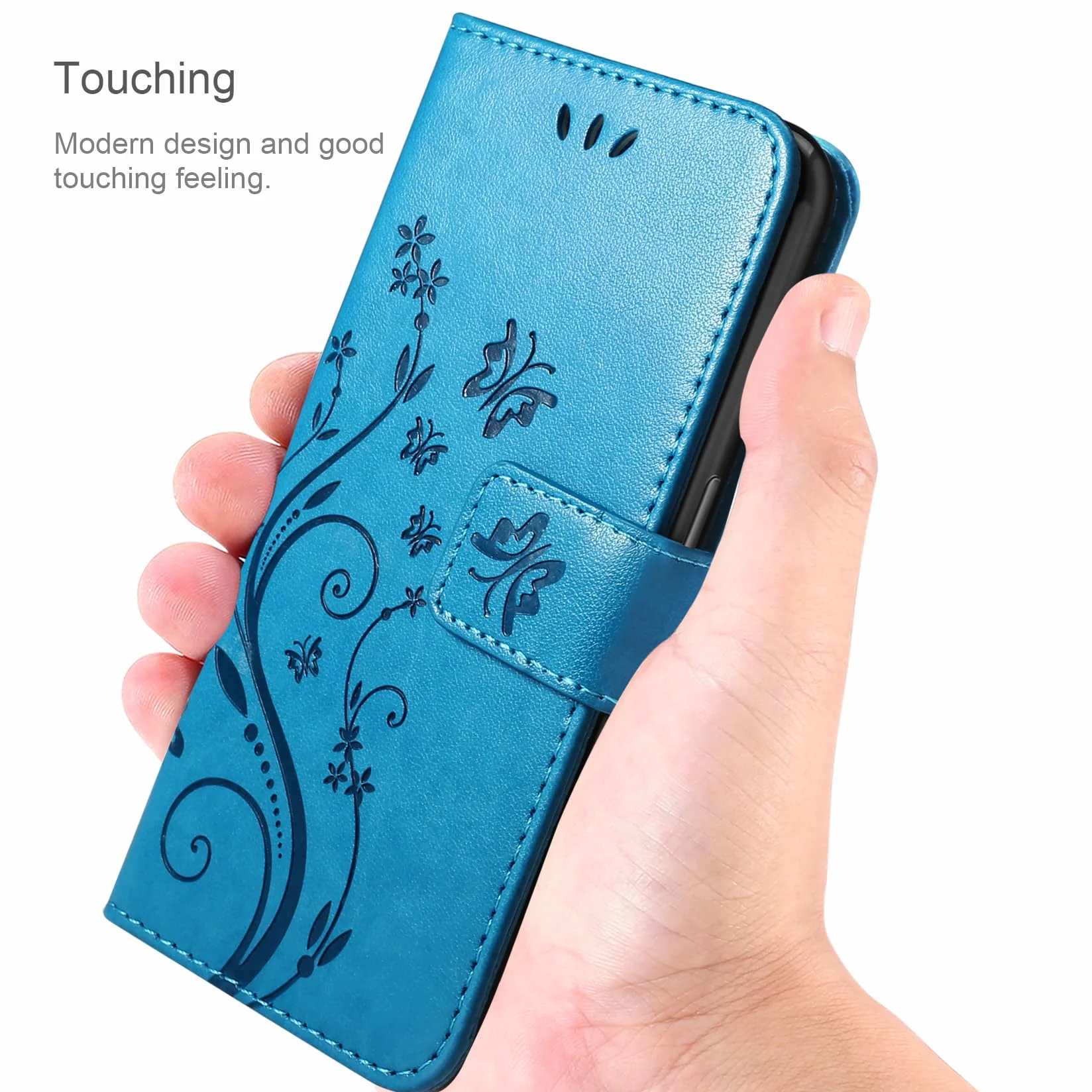Etui kompatybilne z iPhone 17 z osłoną ekranu ze szkła hartowanego, portfelowe ze skóry PU, składany stojak, magnetyczne, niebieskie