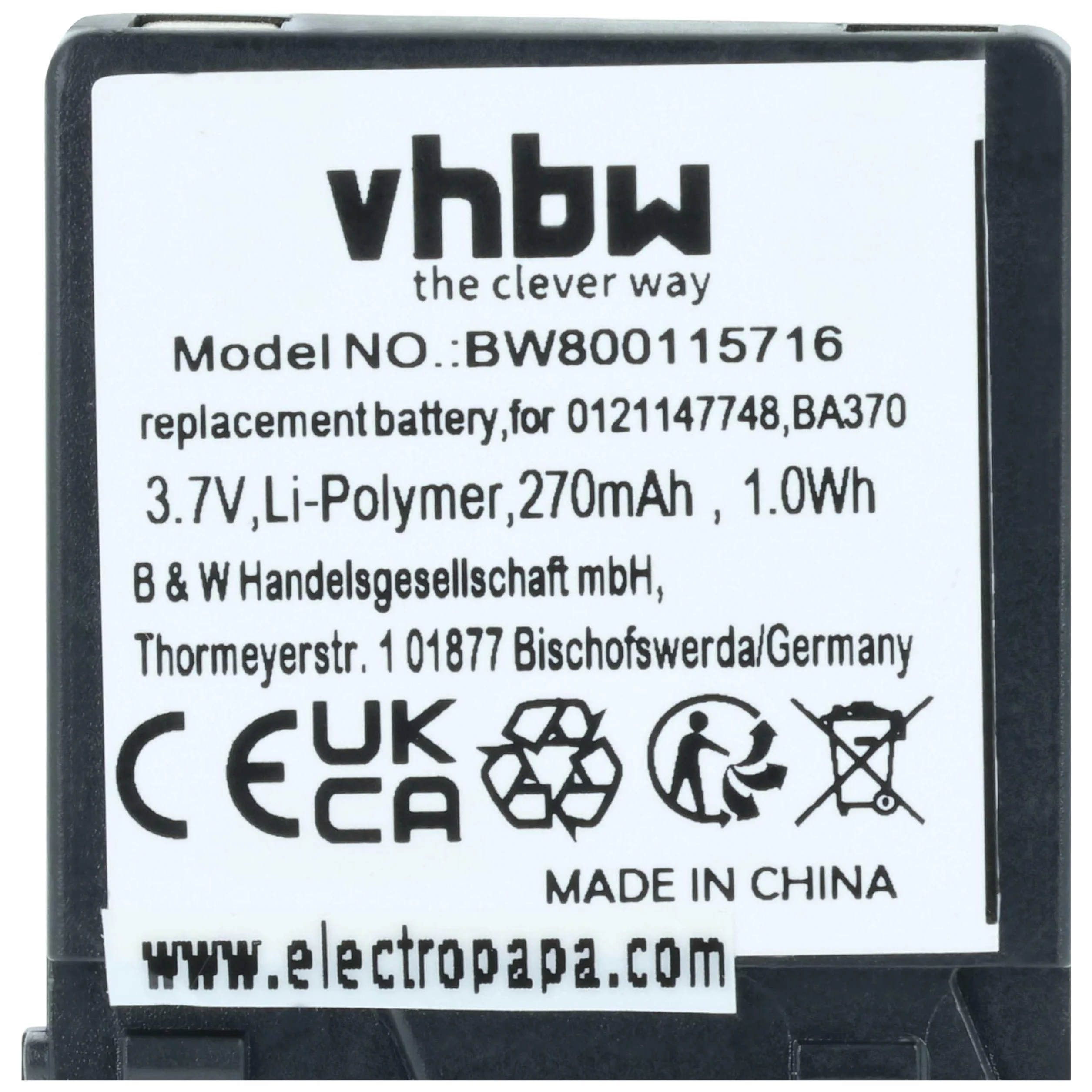 vhbw 2x Bateria Zastępuje Sennheiser BA370 BA 370 PX do Słuchawek Bezprzewodowych 270 mAh 3,7 V Li-Pol