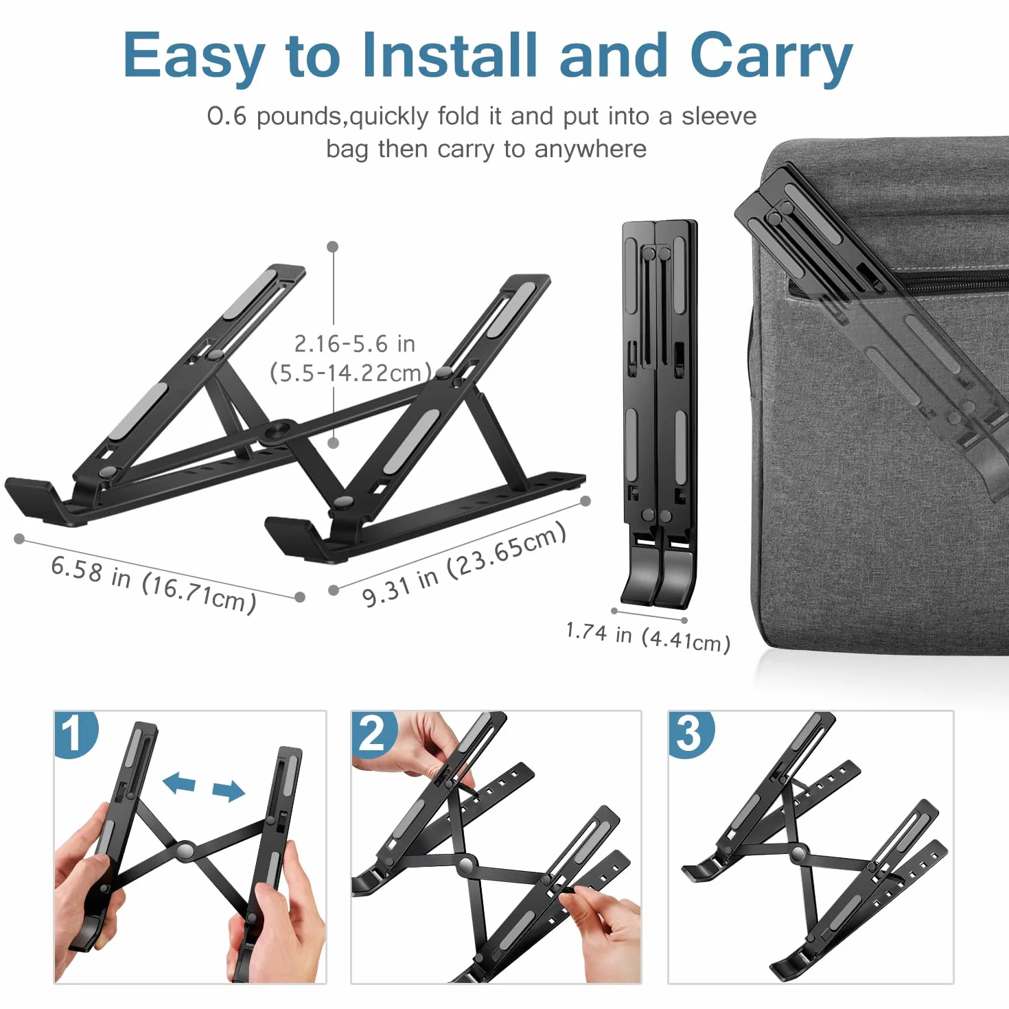 Ivoler Regulowany uchwyt na laptopa – aluminiowy ergonomiczny składany przenośny uchwyt na tablet stojak na biurko do MacBooka, Lenovo, Dell, HP, więcej laptopów 10-15,6 cala - czarny