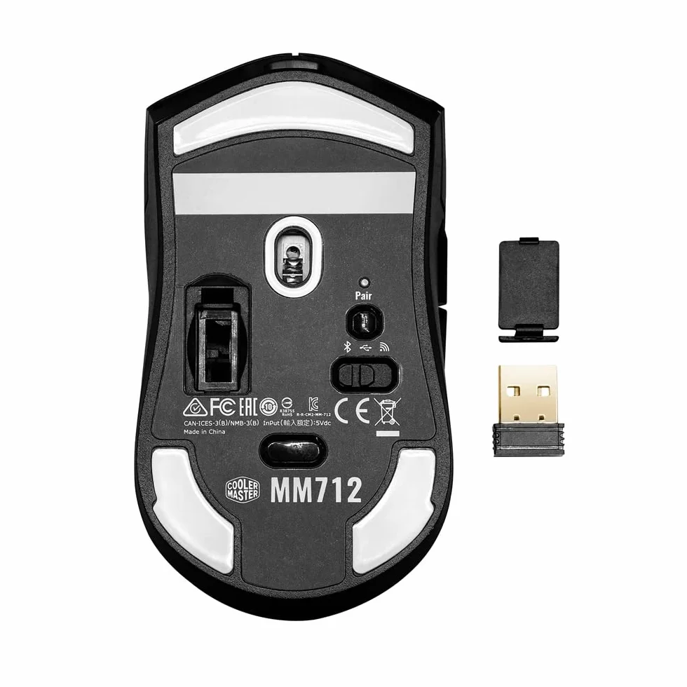 Cooler Master MM712 RGB LED Hybrydowa Bezprzewodowa Mysz do Gier 59g - Sensor Optyczny 19K DPI PAW3370, Przełączniki Optyczne 70mln Kliknięć, System On-The-Fly, MasterPlus+ (38K DPI, tylko PC); Czarna