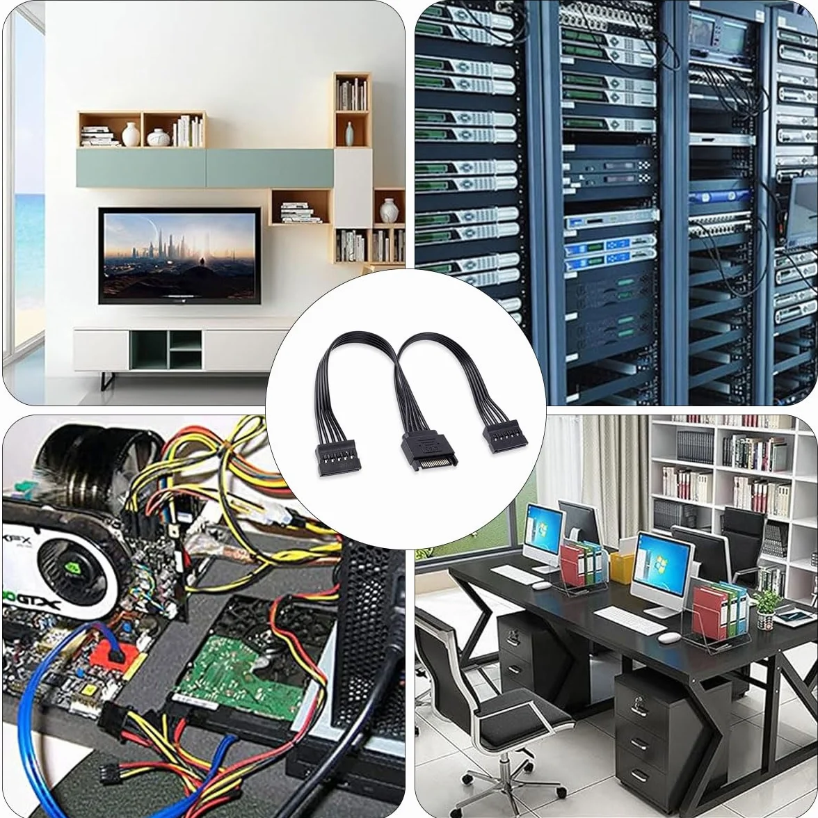 GERUI 2 sztuki 15 pin SATA Power Y rozdzielacz kabel, męski na żeński - 31 cm, czarny