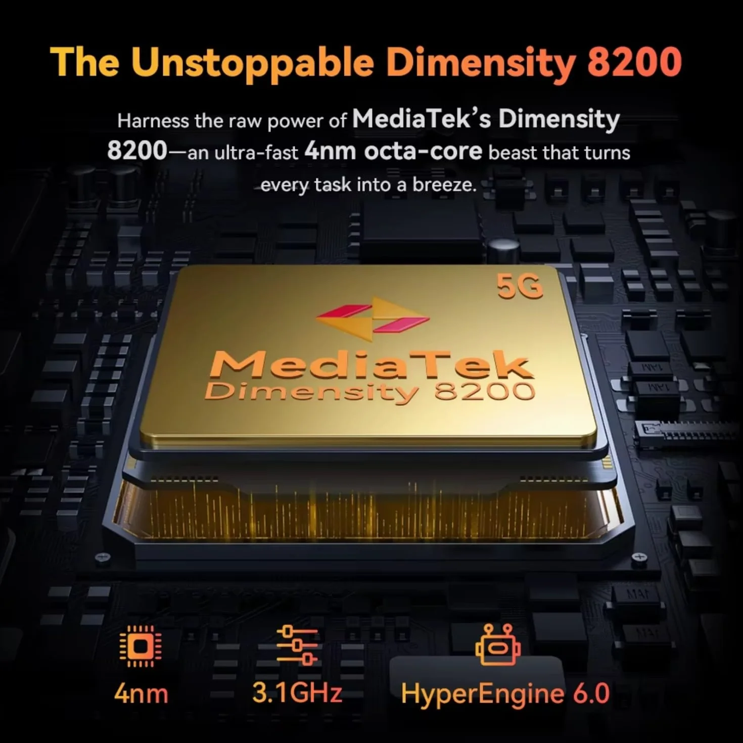 KingKong X PRO 5G - Smartfon 6,72" FHD+ 144Hz, 48GB RAM (24GB+24GB rozszerzalne), 256GB ROM, aparat 100 MP, bateria 10200mAh, Android 14, Dimensity 8200, czarny.