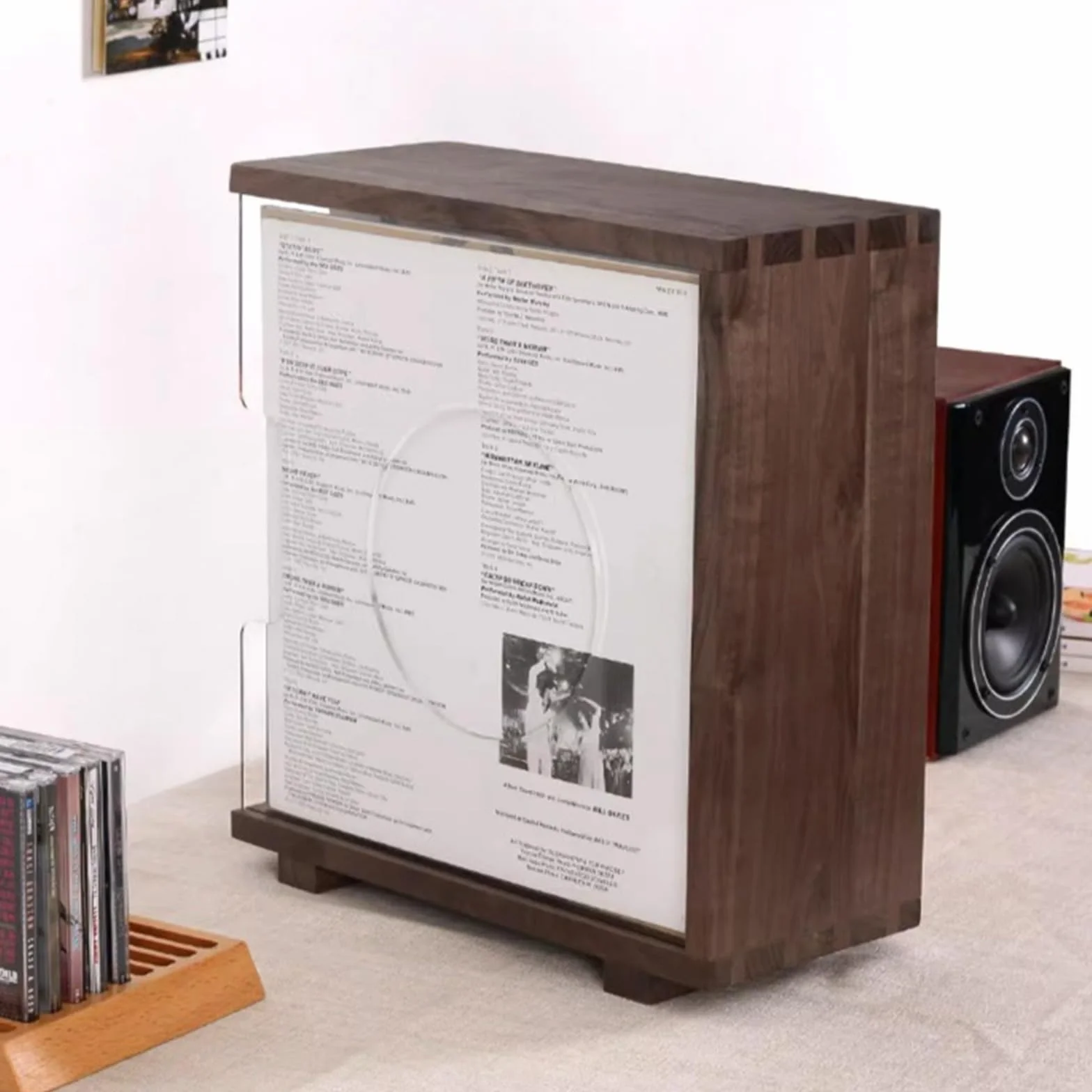 Uchwyt na album Uchwyt do przechowywania płyt winylowych, pudełko LP z ramą litego drewna, uchwyt na album w stylu vintage, proces czopa kształcie jaskółczego ogona, kostka