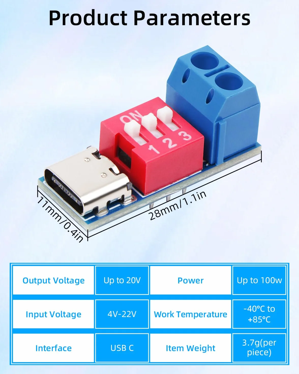 GELRHONR USB C PD Trigger Module, PD/QC Decoy Board Snelopladen, Type-C naar 5V/9V/12V/15V/20V met Aanpasbare Spanning, voor Elektronische Tests, DIY (Verpakking van 4 stuks)