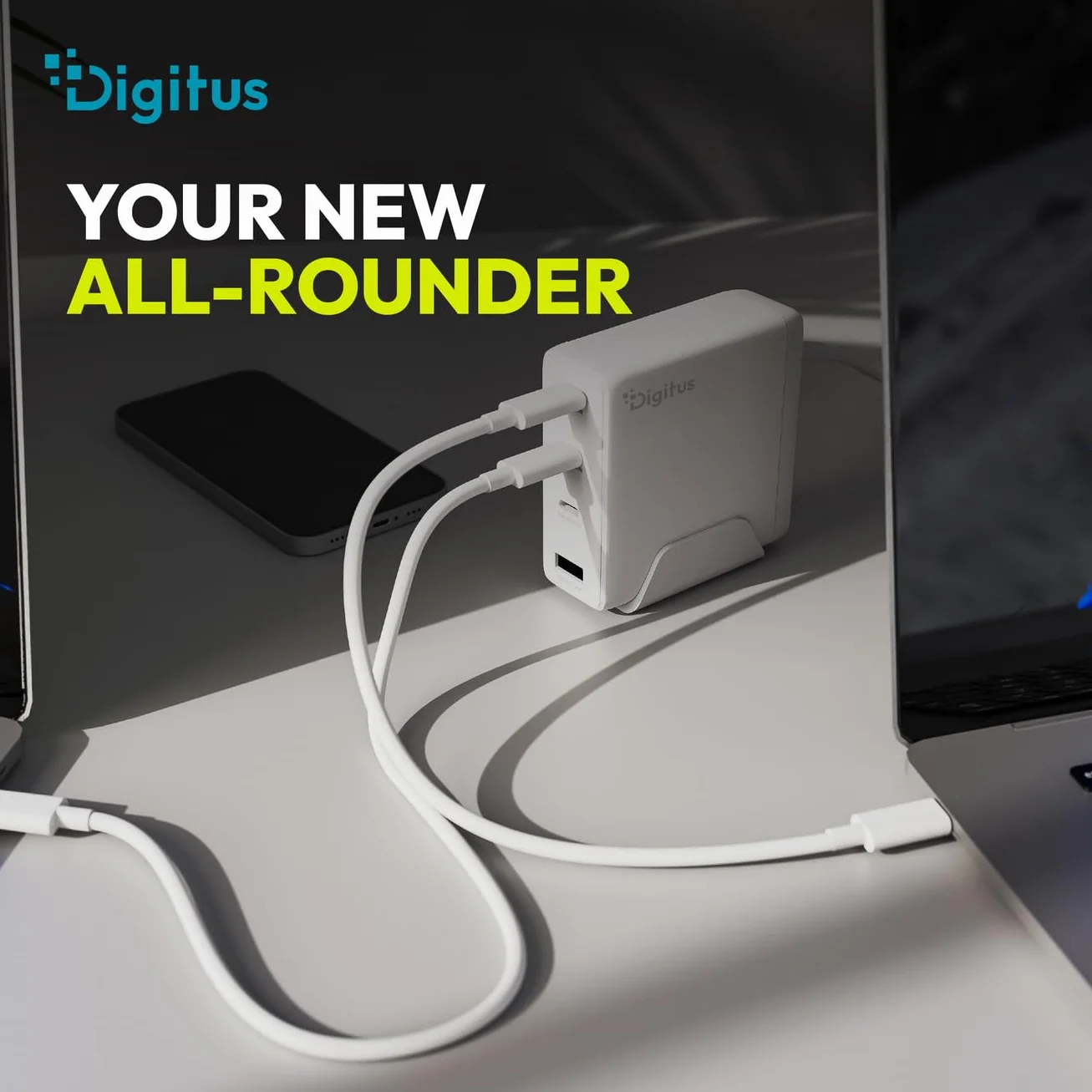 DIGITUS Ładowarka USB-C GaN II – 3x USB-C i typ A – 3 porty – do 140 W – szybka ładowarka – odpowiednia do laptopów, telefonów komórkowych, tabletów, smartwatchy, słuchawek, powerbanków – biała