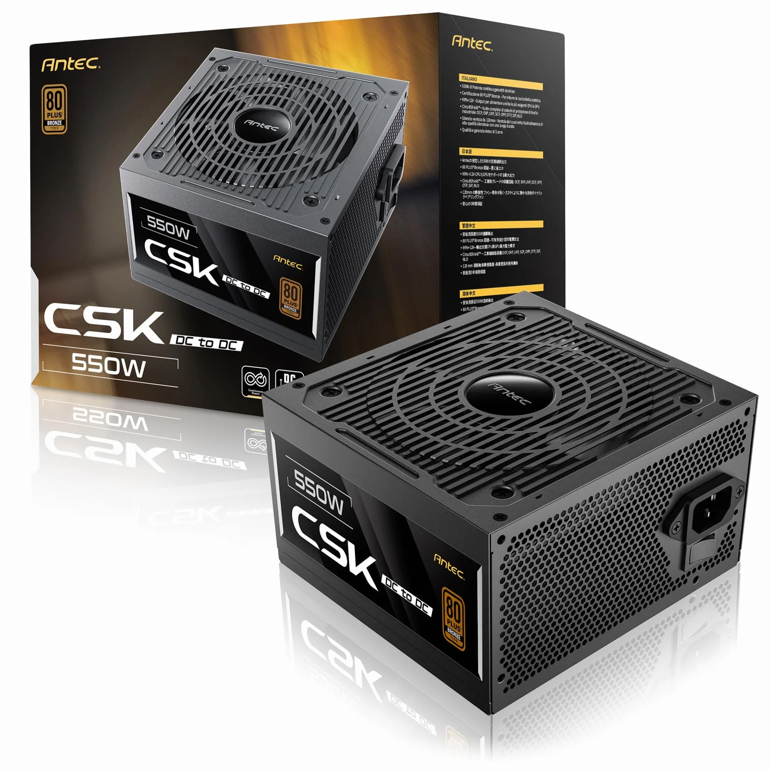 ANTEC CSK550DC 550W PC zasilacz sieciowy – kompatybilny z ATX 2.52, 80 Plus Bronze, cichy wentylator 120 mm, czarny