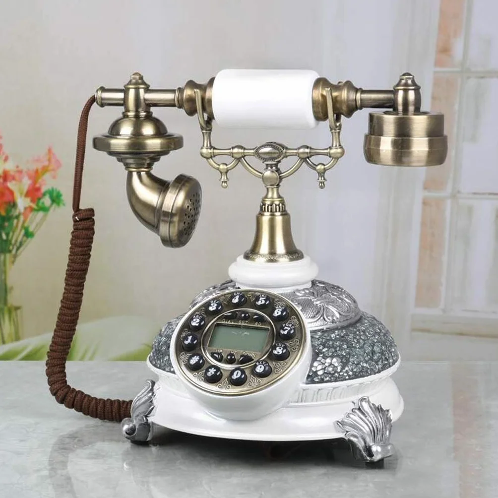 Europejskie telefony antyczne, telefony telefoniczne w stylu retro vintage Klasyczny telefon stacjonarny na biurko z wyświetlaczem czasu rzeczywistego i identyfikatora dzwoniącego do salonu w domu bi