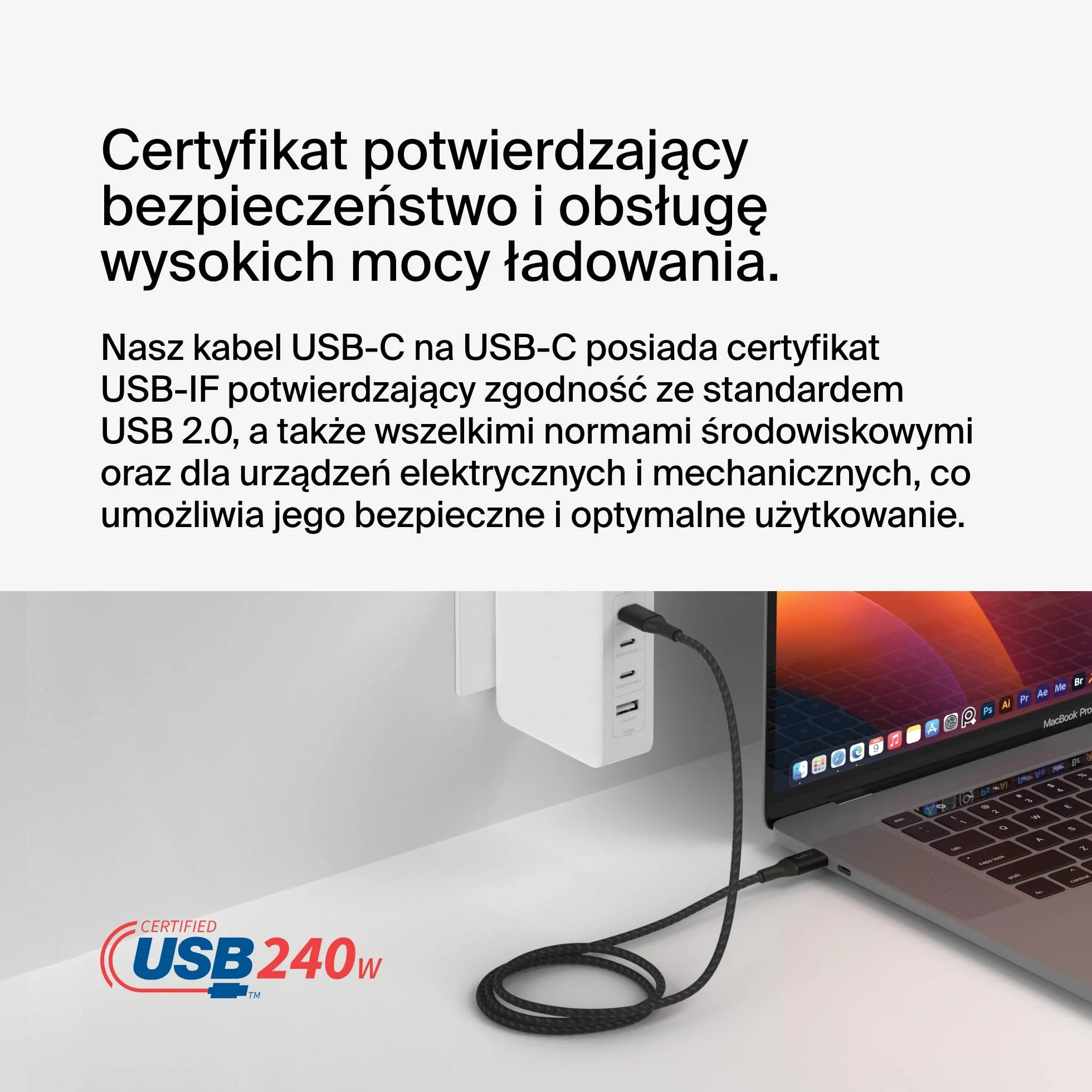 Belkin BoostCharge Kabel zasilania USB-C-USB-C, szybkie ładowanie Power Delivery 240 W, certyfikat USB-IF, zgodny z urządzeniami MacBook Pro, iPhone 15, Chromebook, Galaxy, iPad i innymi, 1 m, czarny