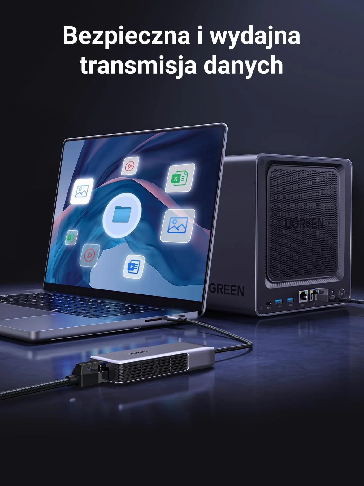 UGREEN 5Gbps USB C LAN Adapter Ethernet Adapter 5000Mbps RJ45 Adapter sieciowy kompatybilny z NAS, MacBook Pro M4, Mac Mini M4, Windows 11, macOS i Linux.