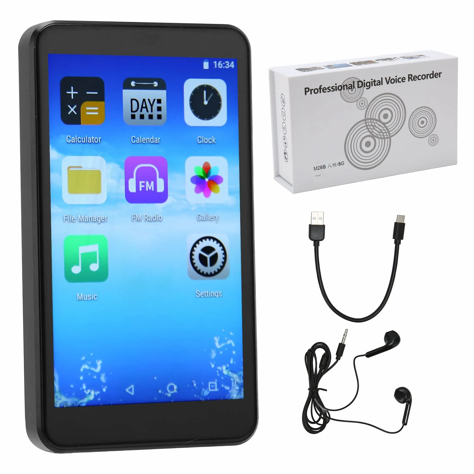 Odtwarzacz MP4, ekran dotykowy IPS, redukcja szumów, dyktafon Bluetooth z odtwarzaniem, bezstratny odtwarzacz muzyki Hifi z radiem E Book do pobrania aplikacji, dla studentów, dzieci, seniorów, 32 GB