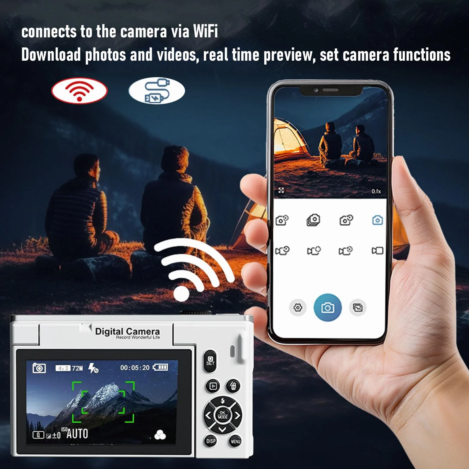 Cryfokt Cyfrowy Aparat Fotograficzny 4K do Fotografii, 4K 75 MP z 18-krotnym Zoomem WiFi Bezlusterkowy Zoom Cyfrowy Kompaktowe Aparaty Retro z 3,0-calowym Flip-screenem Funkcja (WHITE)