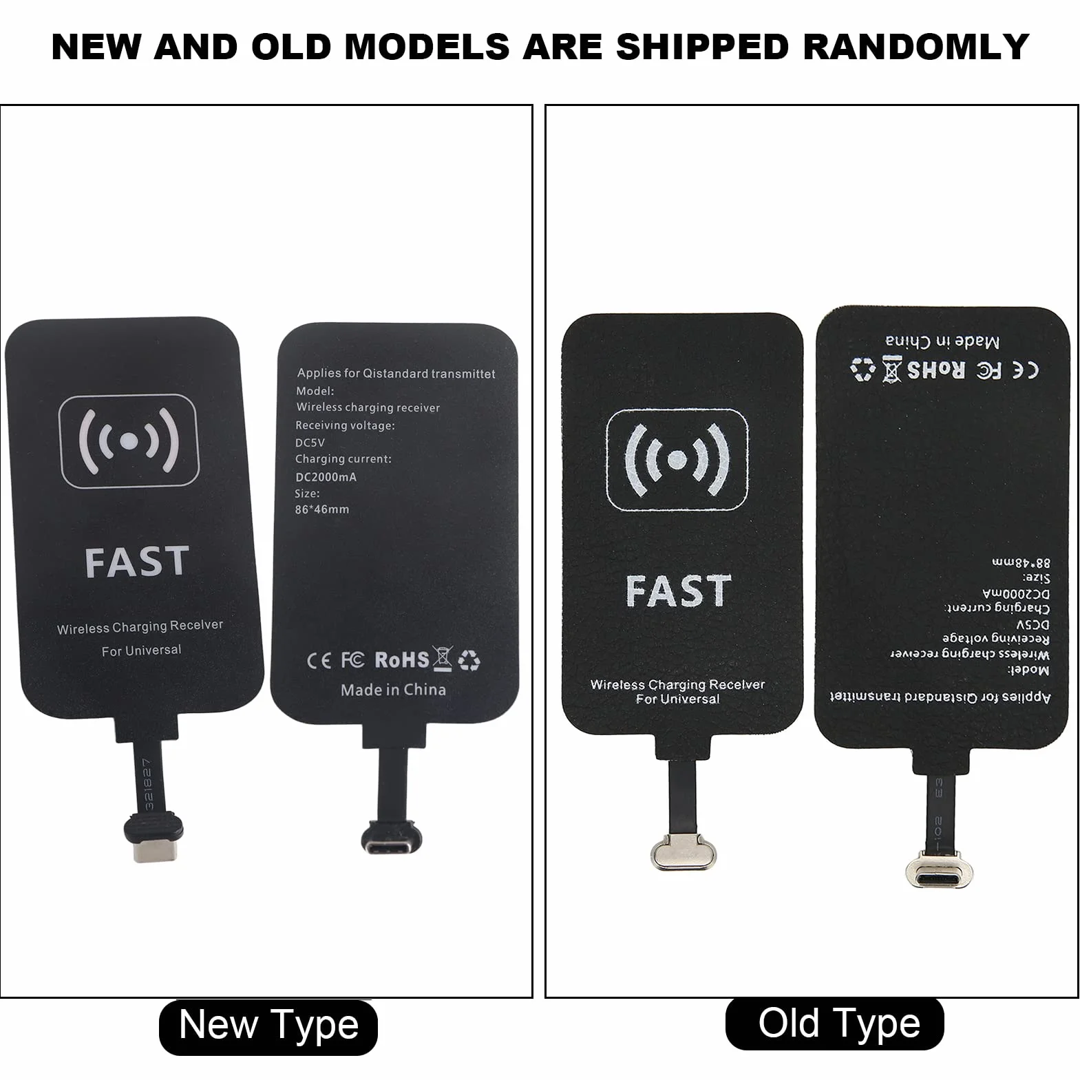 Bezprzewodowy odbiornik ładowania typu C, bezprzewodowy adapter do ładowania Qi USB-C 5 V 2 A odbiornik ładowania samoprzylepna smukła ładowarka moduł, do wszystkich telefonów