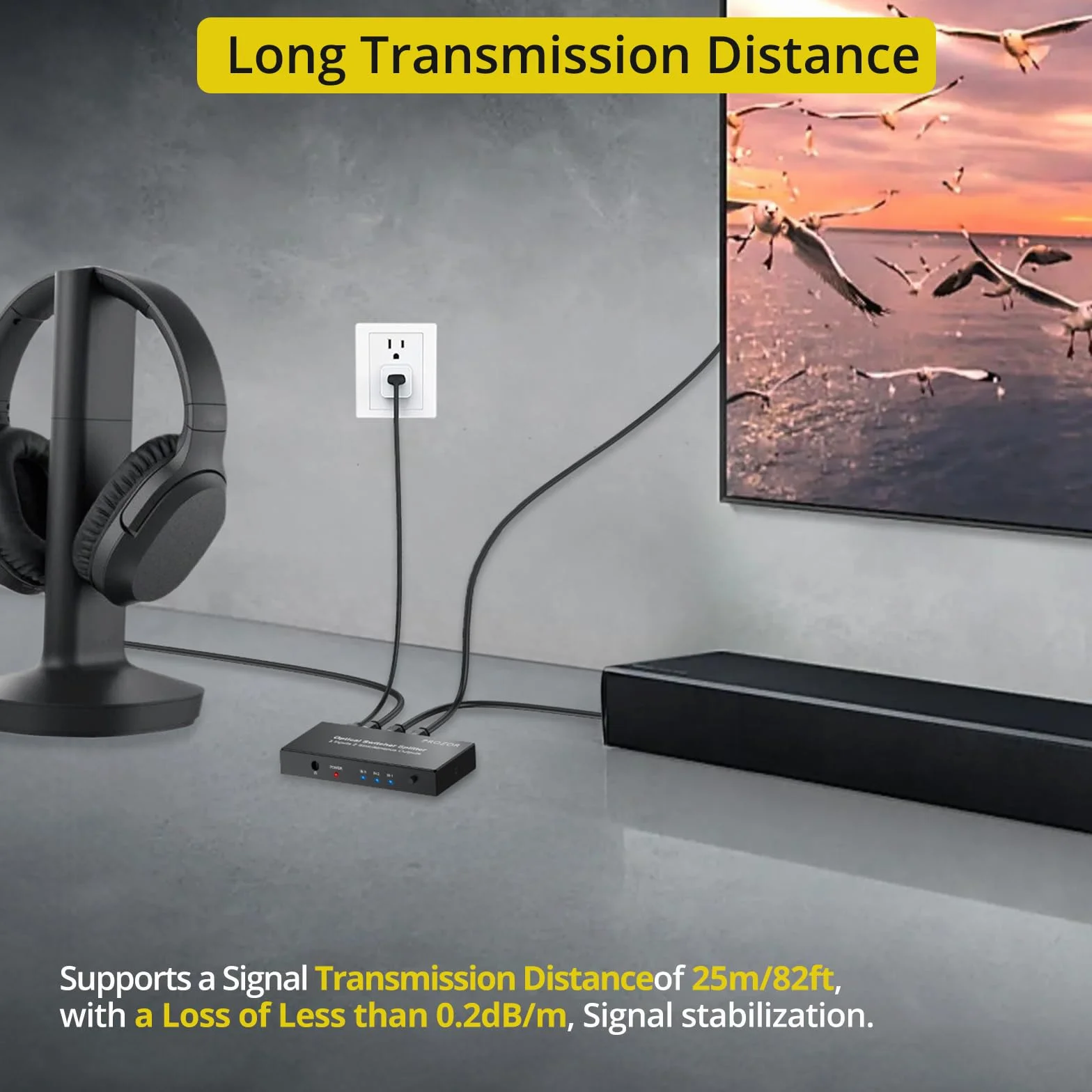 PROZOR Cyfrowy optyczny rozdzielacz audio Optyczny rozdzielacz 3 wejścia 2 wyjścia Z 1-metrowym kablem światłowodowym, pilot zdalnego sterowania LPCM 2.0/DTS/Dolby-AC3