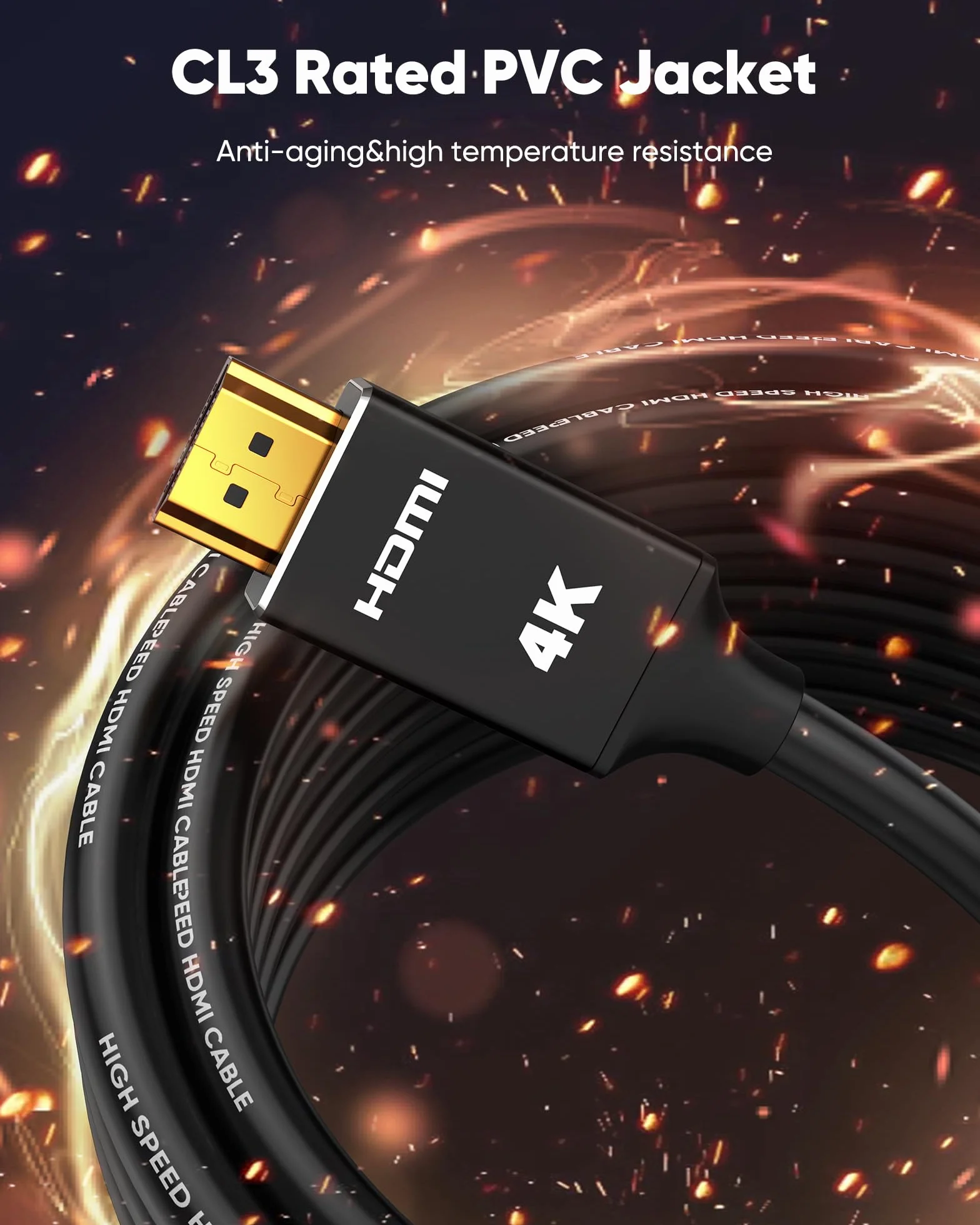 Capshi Światłowodowy kabel HDMI 4K, 23 m, ścienny kabel HDMI CL3, obsługa 2.0 (4K przy 60 Hz HDR10 8/10bit, 18 Gb/s, HDCP2.2 ARC), ekranowany przewód wysokiej prędkości HD, kompatybilny z telewizorem
