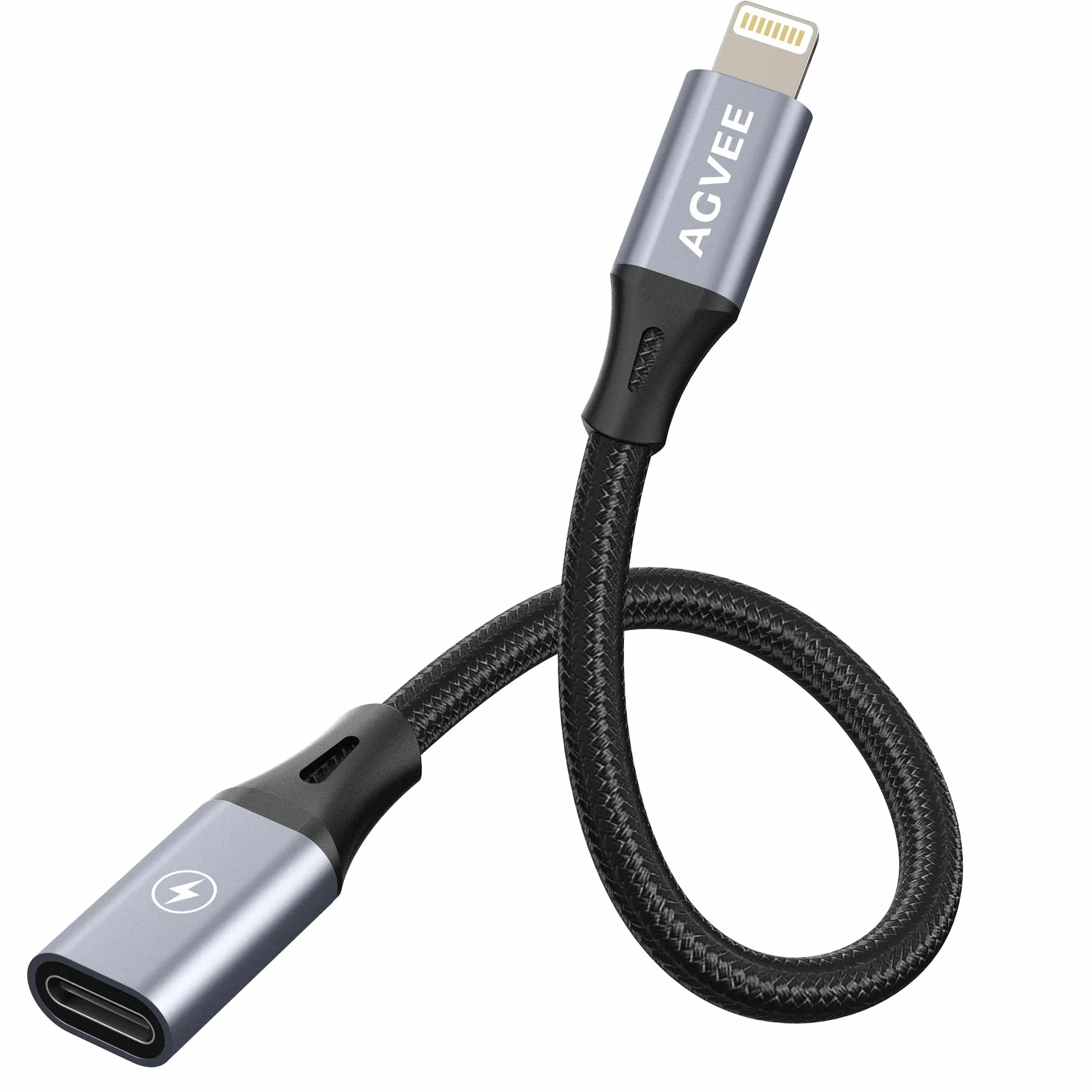 AGVEE 2-pak 4" 30 W USB-C żeński na Lightning adapter kablowy, typ C na 8-pinowy męski PD, szybkie ładowanie, konwerter, złącze synchronizacji danych, do urządzeń iPhone 13, 12, 11, Airpods iOS,
