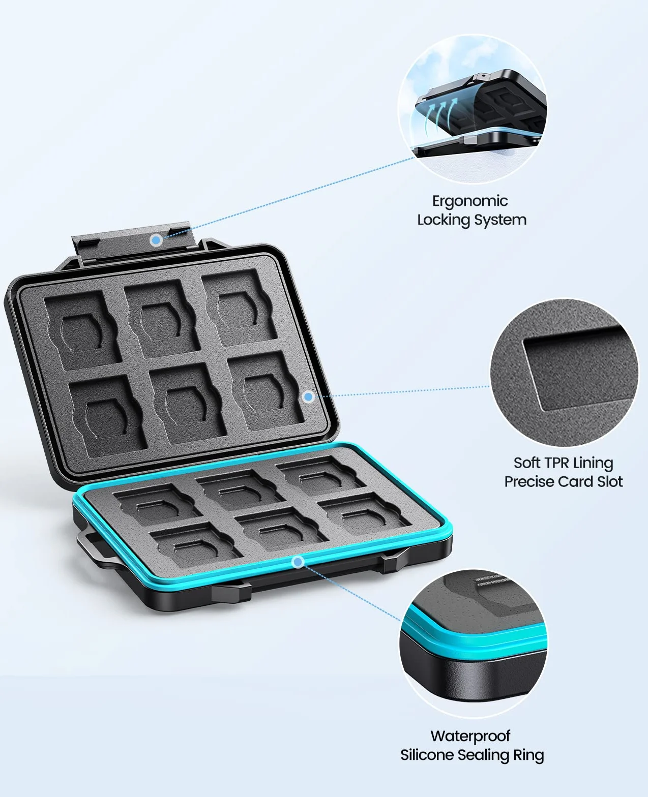 Etui ochronne na karty pamięci ORICO SD Memory Card Case na 12 kart SD i 12 kart TF, etui na karty pamięci, wodoszczelne i pyłoszczelne, z karabińczykiem i naklejką (PHCD-3)