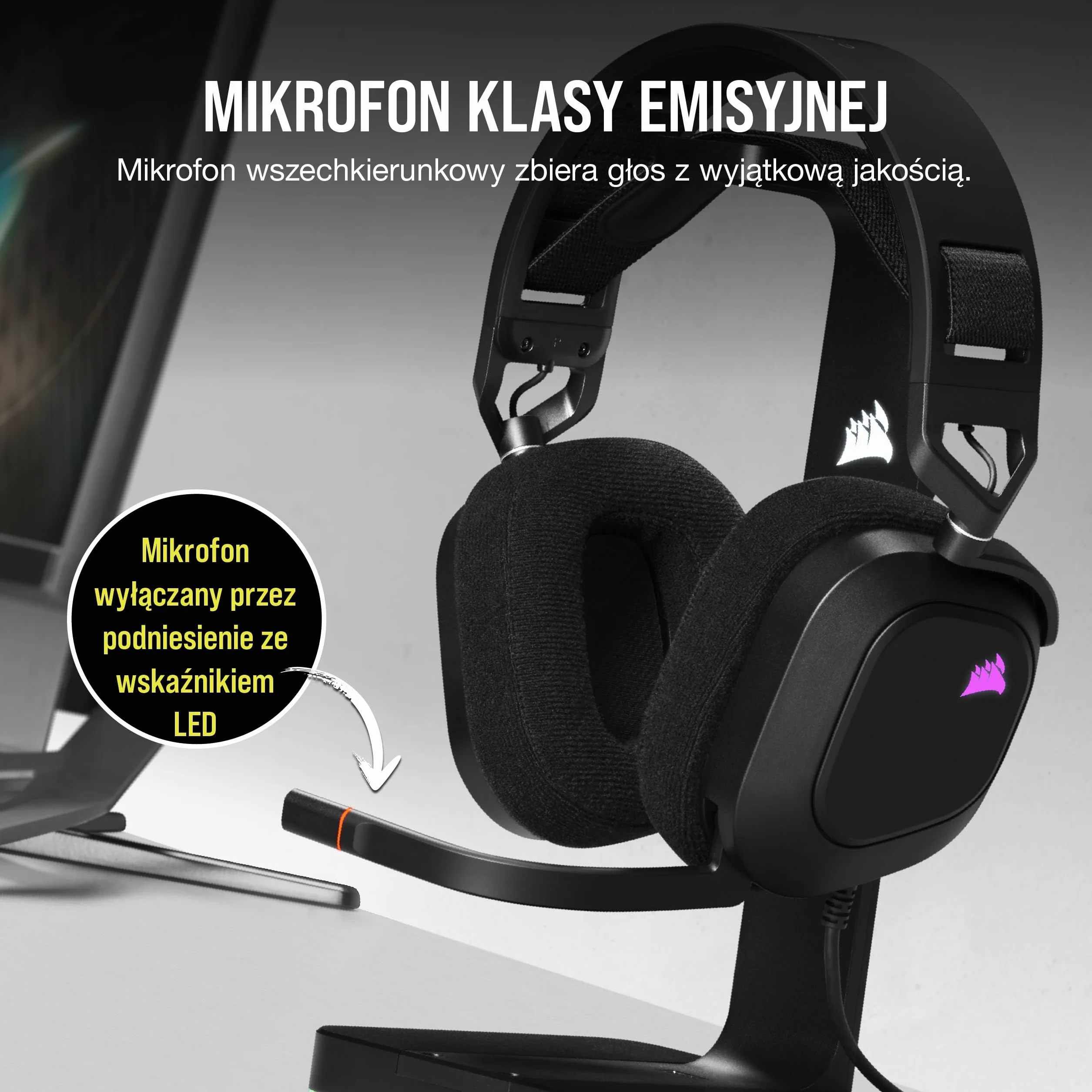 Corsair HS80 RGB USB Gamingowy Zestaw Słuchawkowy Klasy Premium z Dźwiękiem Przestrzennym 7.1, Mikrofon o Jakości Nadawczej, Nauszniki z Pianki z Pamięcią, Dźwięk HiFi, Solidna Konstrukcja, Czarny