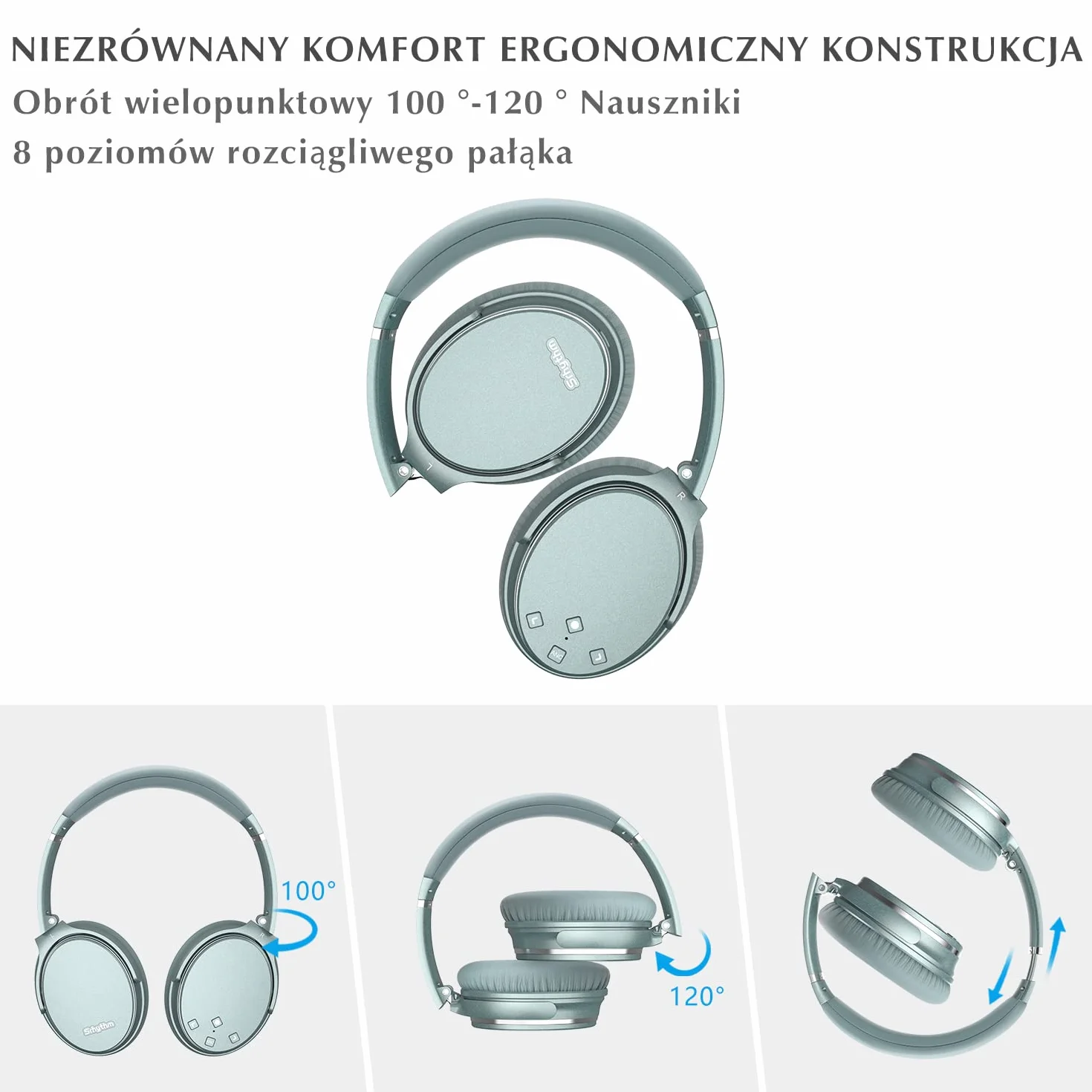 Srhythm NC35 Over-Ear z szybkim ładowaniem USB-C, Hybrid Active Noise Cancelling słuchawki, składane, bezprzewodowe, Bluetooth 5.3, mikrofon, rozmowy głosowe, 50 godz