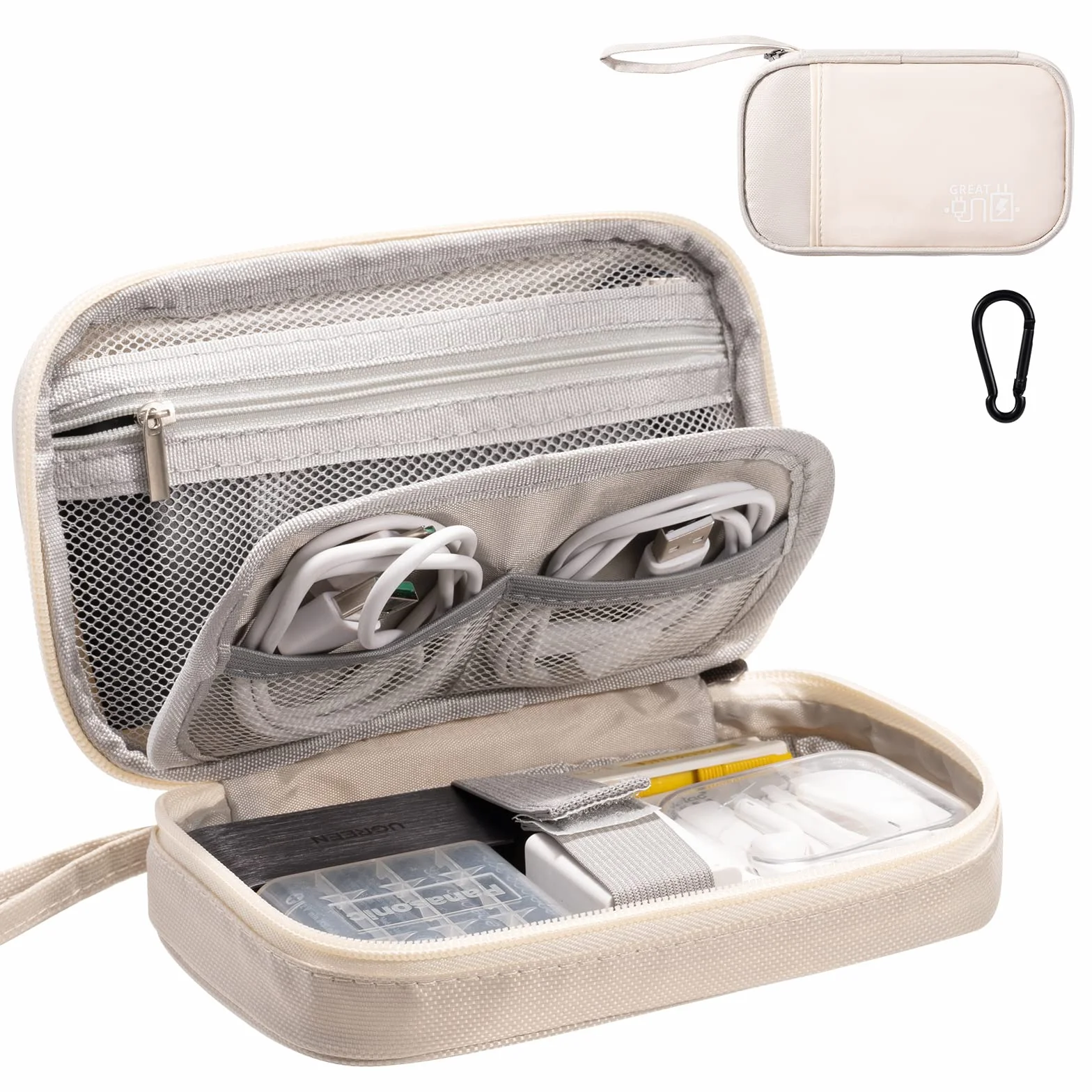 OrgaWise Etui podróżne na akcesoria elektroniczne, elektronikę, kable, powerbank, kabel do ładowania, tablet itp., beżowe (S2-Beige)