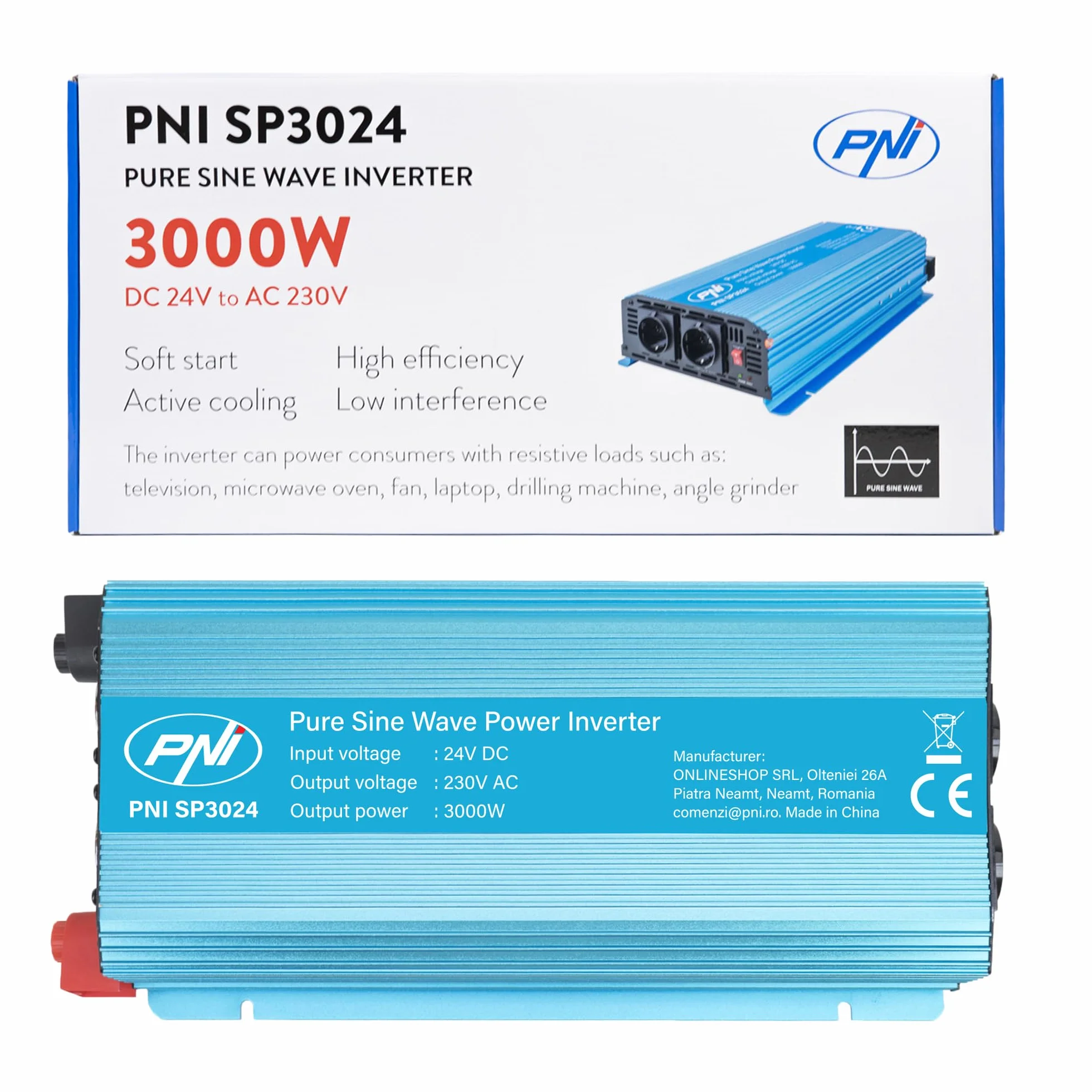 PNI Przetwornica napięcia SP3024 24 V Zasilanie 230 V Wyjście 3000 W Pure Sine Wave