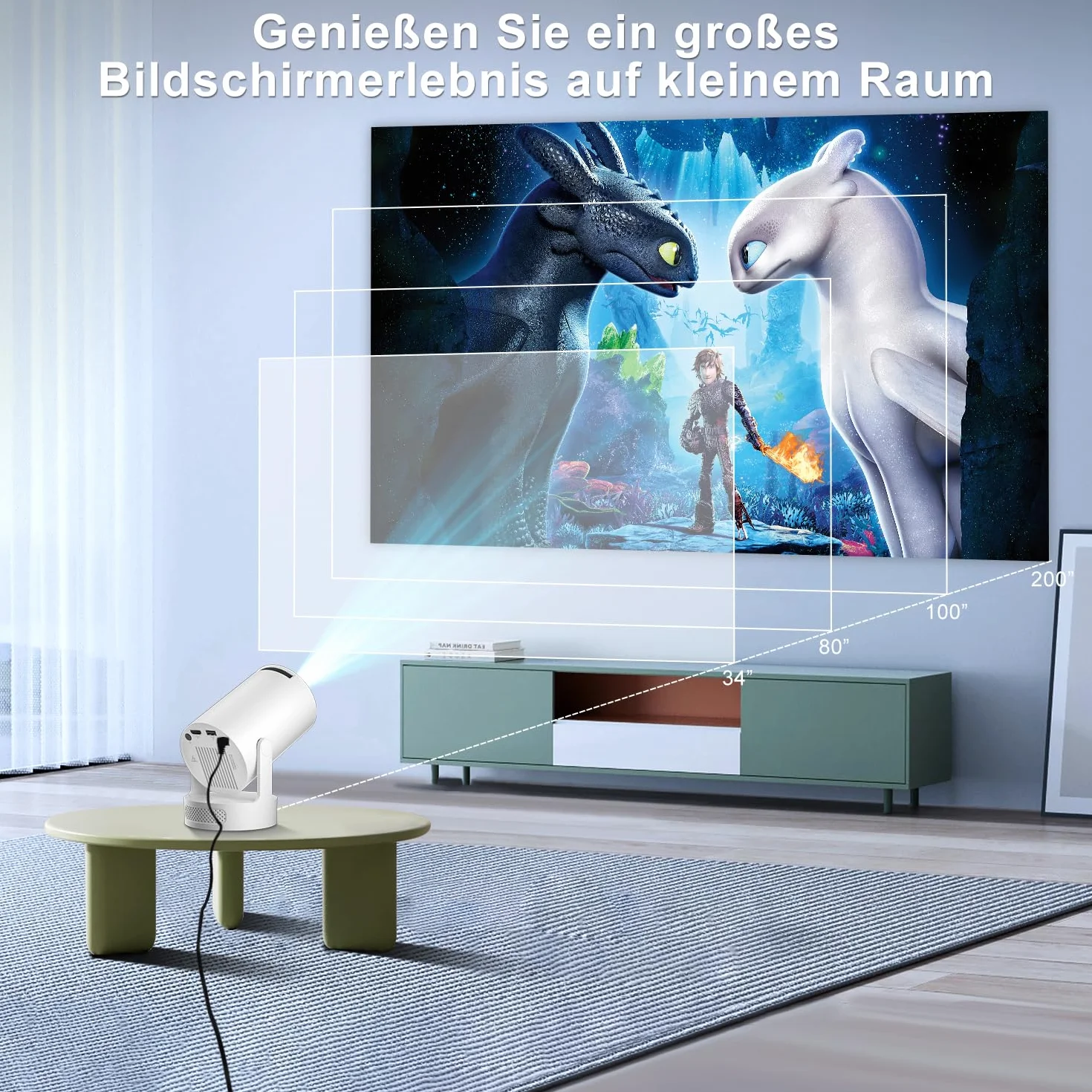 Salange - Projektor HD 720p, Inteligentny Projektor Android 14.0, Wi-Fi 6 (2,4G/5G), BT 5.4, 170 ANSI LM z Automatyczną Korekcją, Kąt 180 stopni, Wideo do Kina Domowego,Biały
