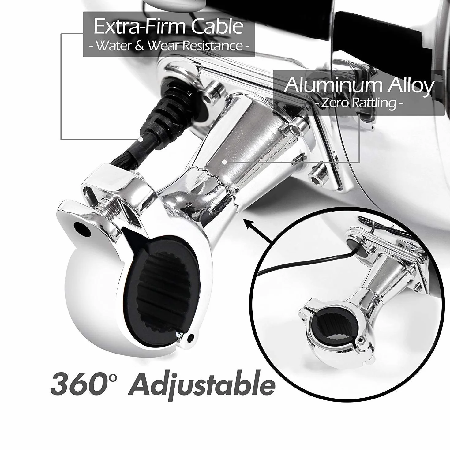 SPK350X 4” Full Range Wodoszczelny motocyklowy głośnik stereo z Bluetooth, z wzmacniaczem i systemem radiowym, do pojazdu typu ATV, RZR, UTV, quada, 4-kołowca (chromowany, kratka)