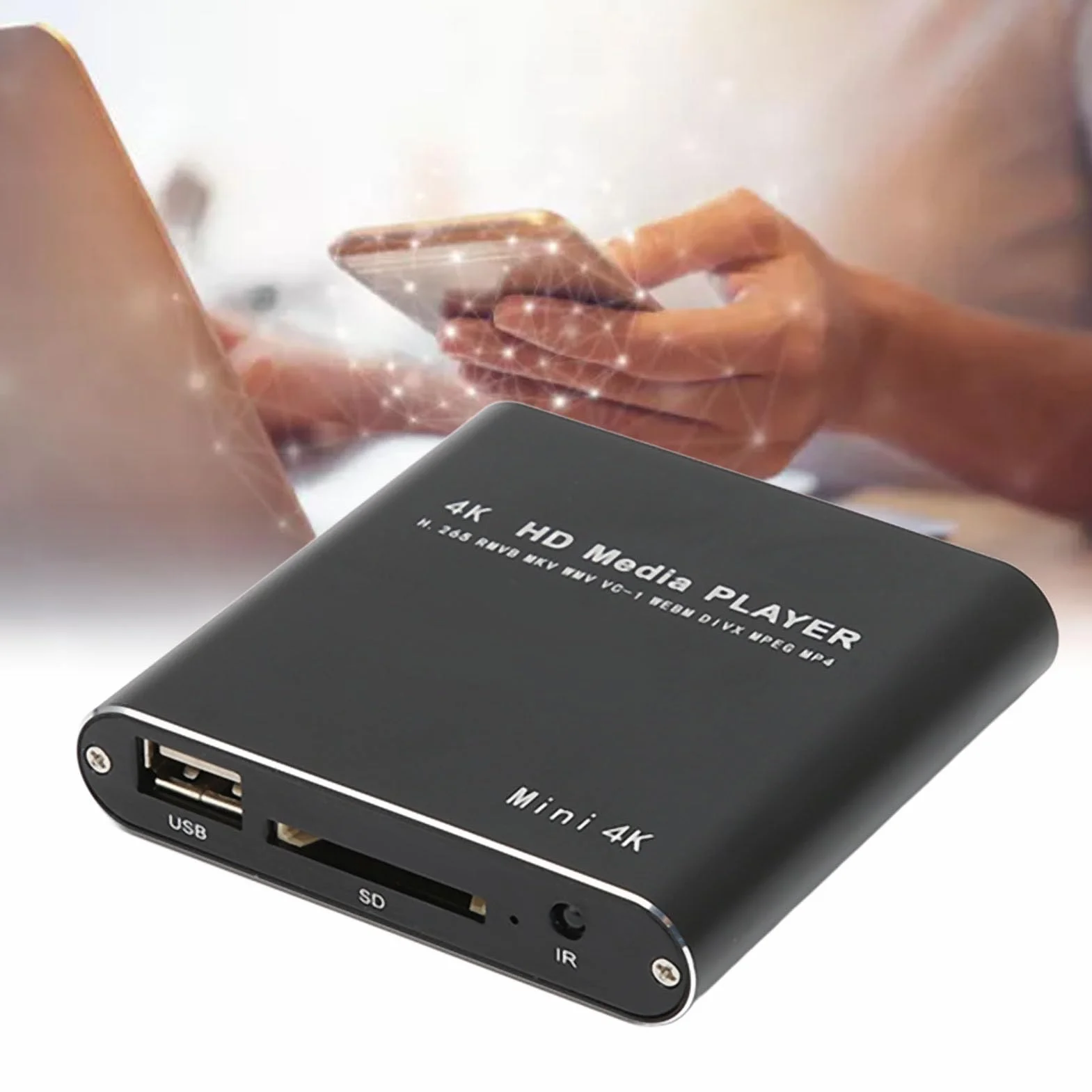 Mini Odtwarzacz Multimediów Strumieniowych MP28, Odtwarzacz Multimedialny 2K 4K HD z Pilotem, rozdzielczość 3840 X 2160 30 Hz, pamięć 4G, Odtwarzanie Wieloformatowe, Gniazdo Kart