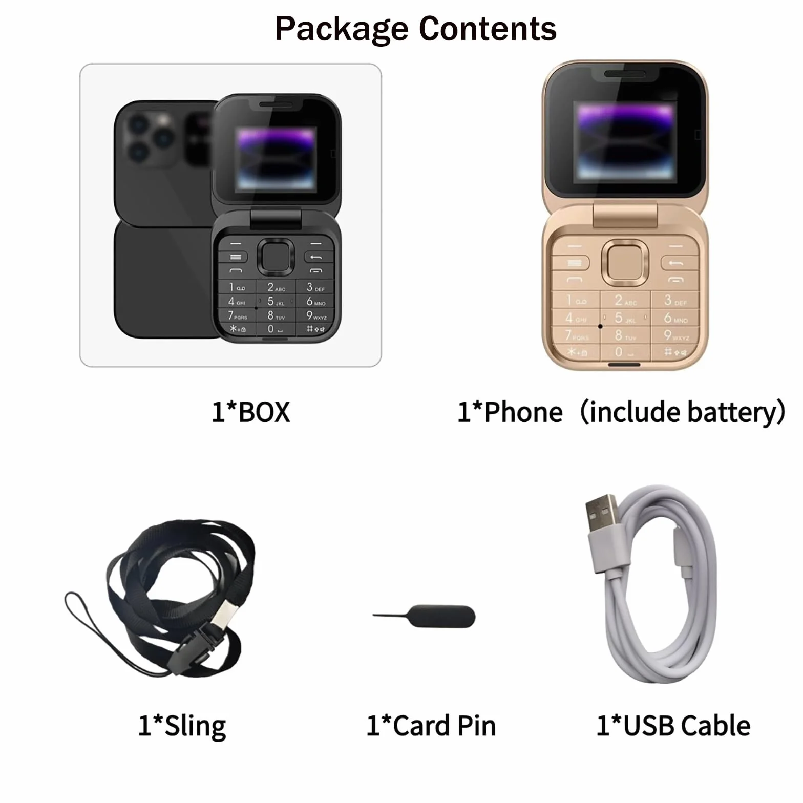 Mini Telefon Komórkowy Z Klapką, Odblokowany, Ekran HD O Przekątnej 1,77 Cala (podwójny Ekran), Latarka LED + Radio FM + Szybkie Wybieranie, Obsługa Dwóch Kart SIM,Black