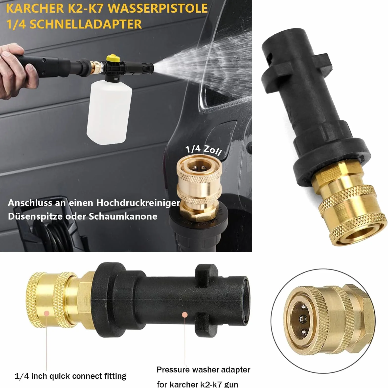 Adapter do myjki wysokociśnieniowej szybkozłączka 1/4" kompatybilny z Karcher Kärcher K2 K3 K4 K5 K6 K7 2 sztuki