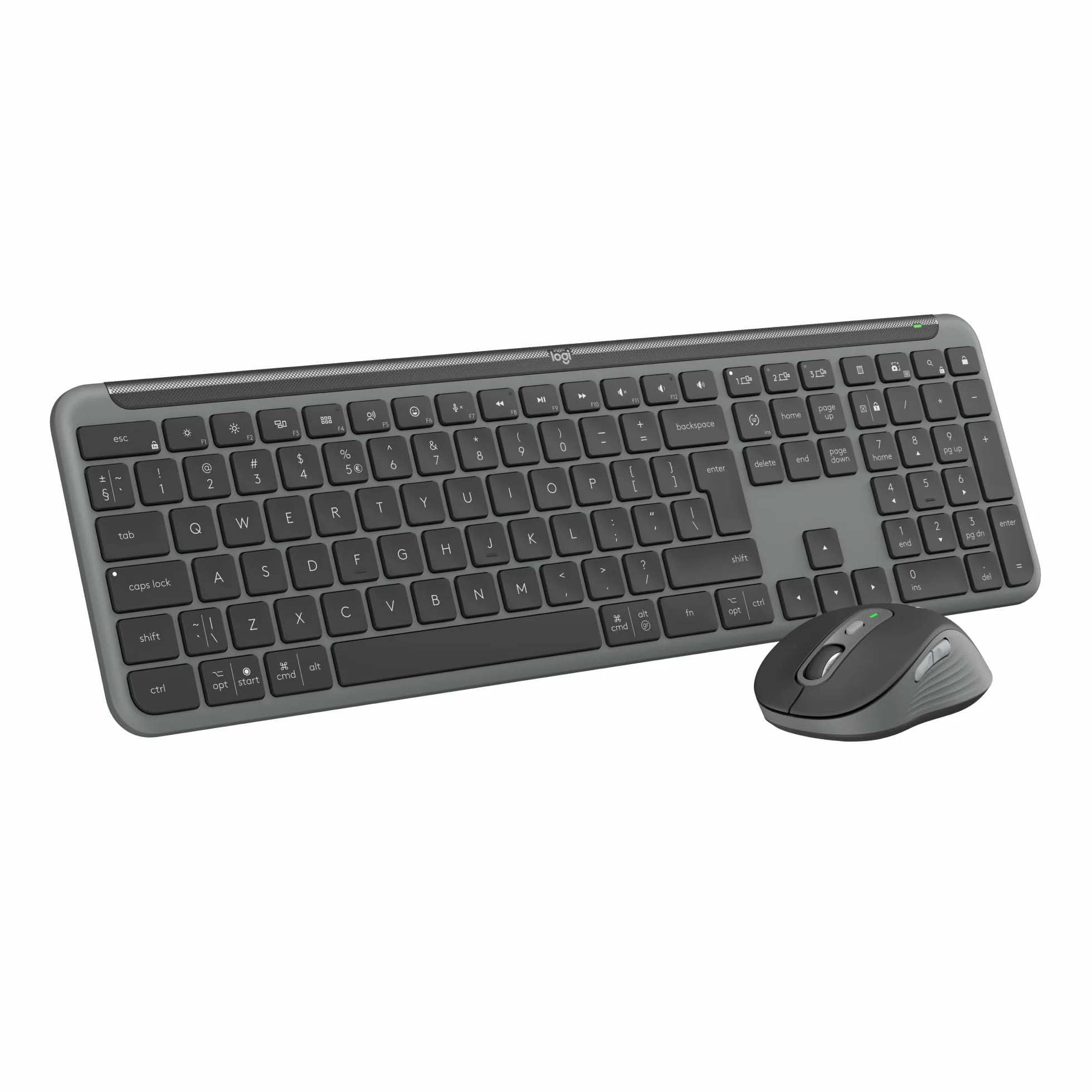 Logitech MK950 Signature Slim, zestaw bezprzewodowej klawiatury i myszy, elegancki design, ciche pisanie, przełączanie między 3 urządzeniami, Bluetooth, wiele OS, Windows, Mac, QWERTY US INT'L, Grafit