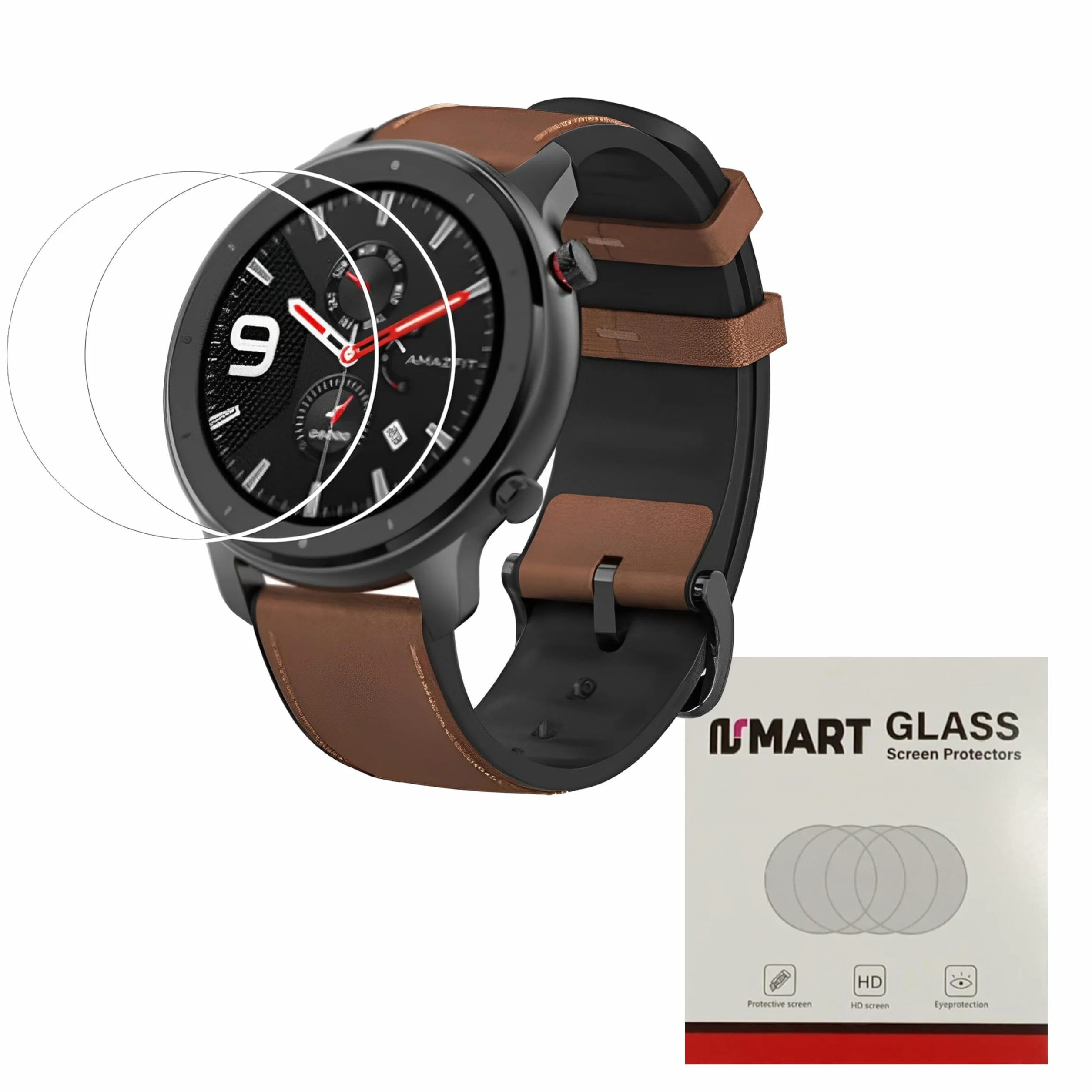 ZLeishouer osłona ekranu do Amazfit GTR 47 mm, twardość 9H, osłona ekranu ze szkła hartowanego do Amazfit GTR 47 mm z ochroną przed odciskami palców, bez pęcherzyków powietrza, krystalicznie